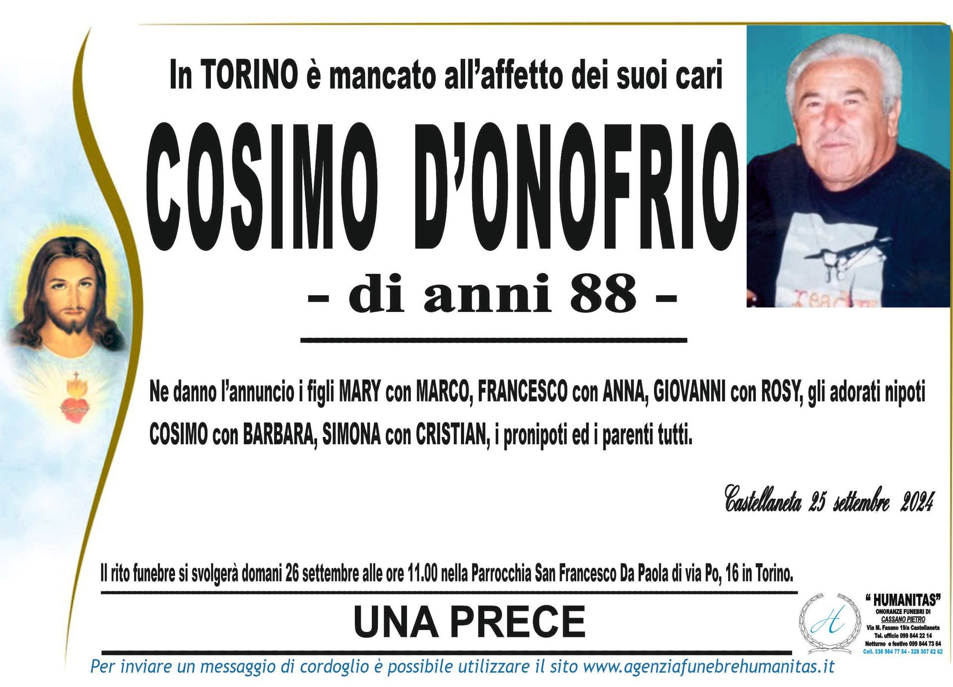necrologio Cosimo D'Onofrio