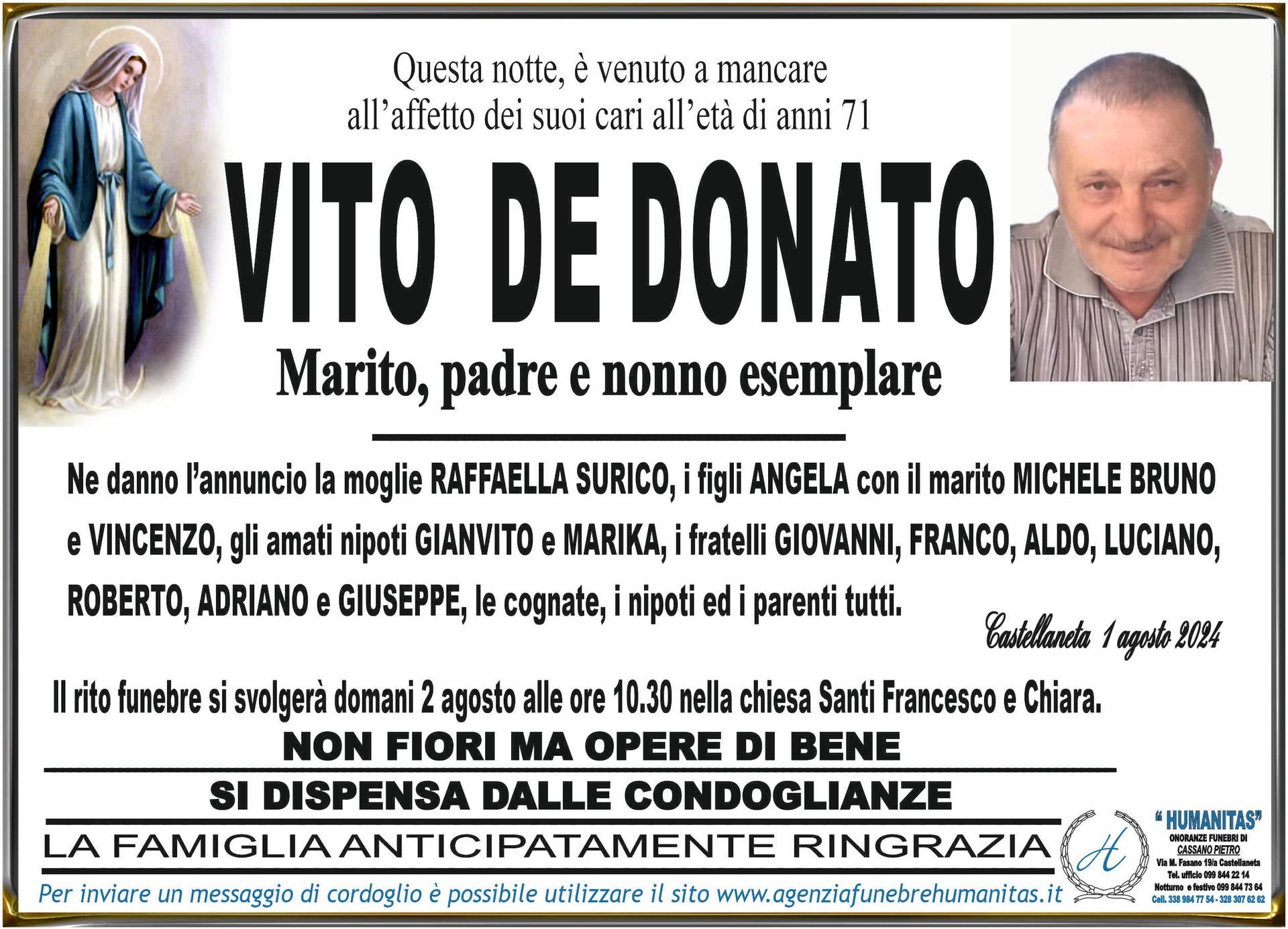 necrologio Vito De Donato