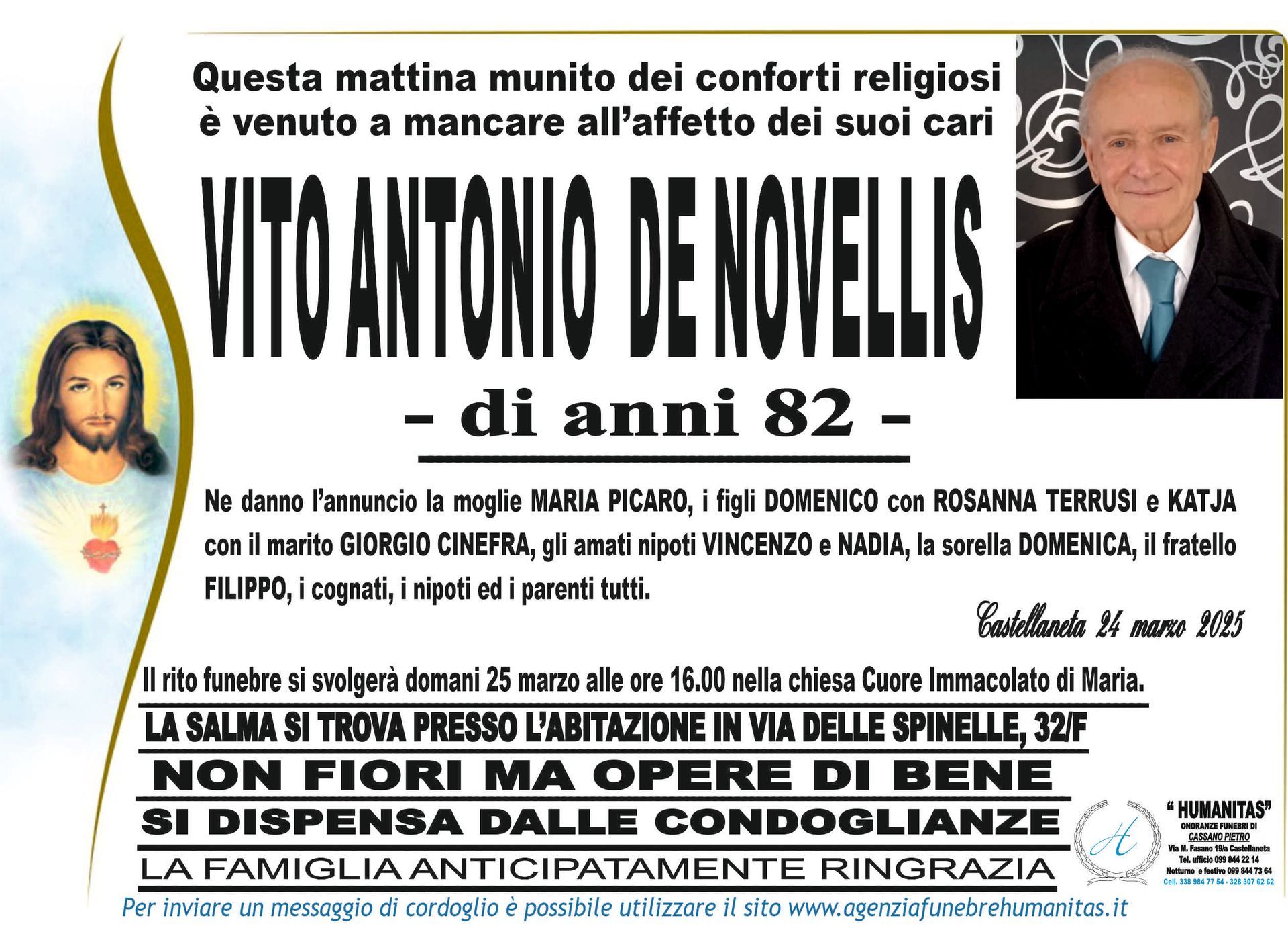 necrologio Vito Antonio De Novellis