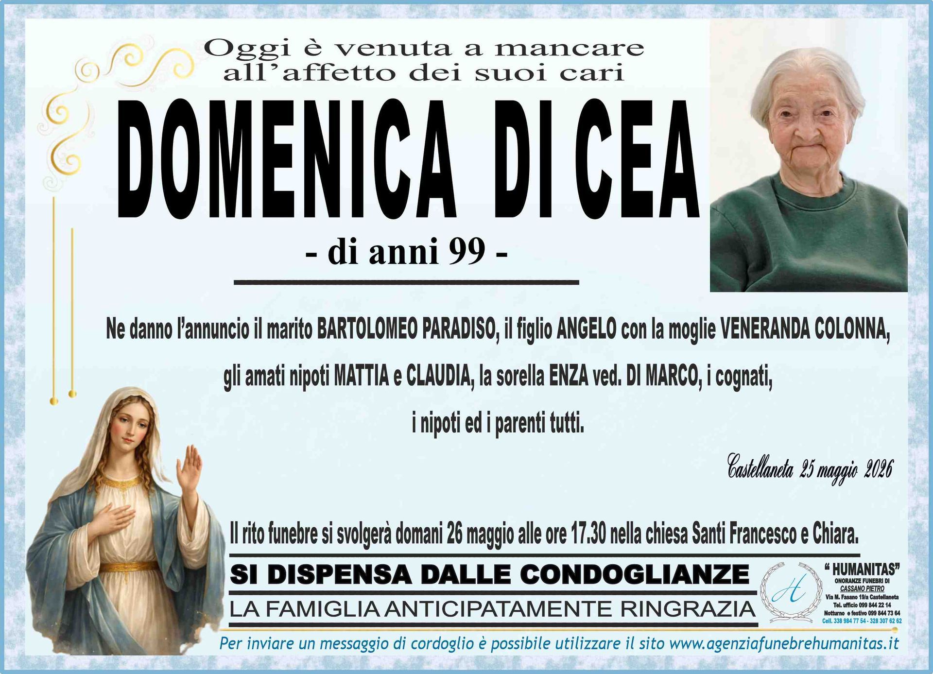 necrologio Domenica Di Cea