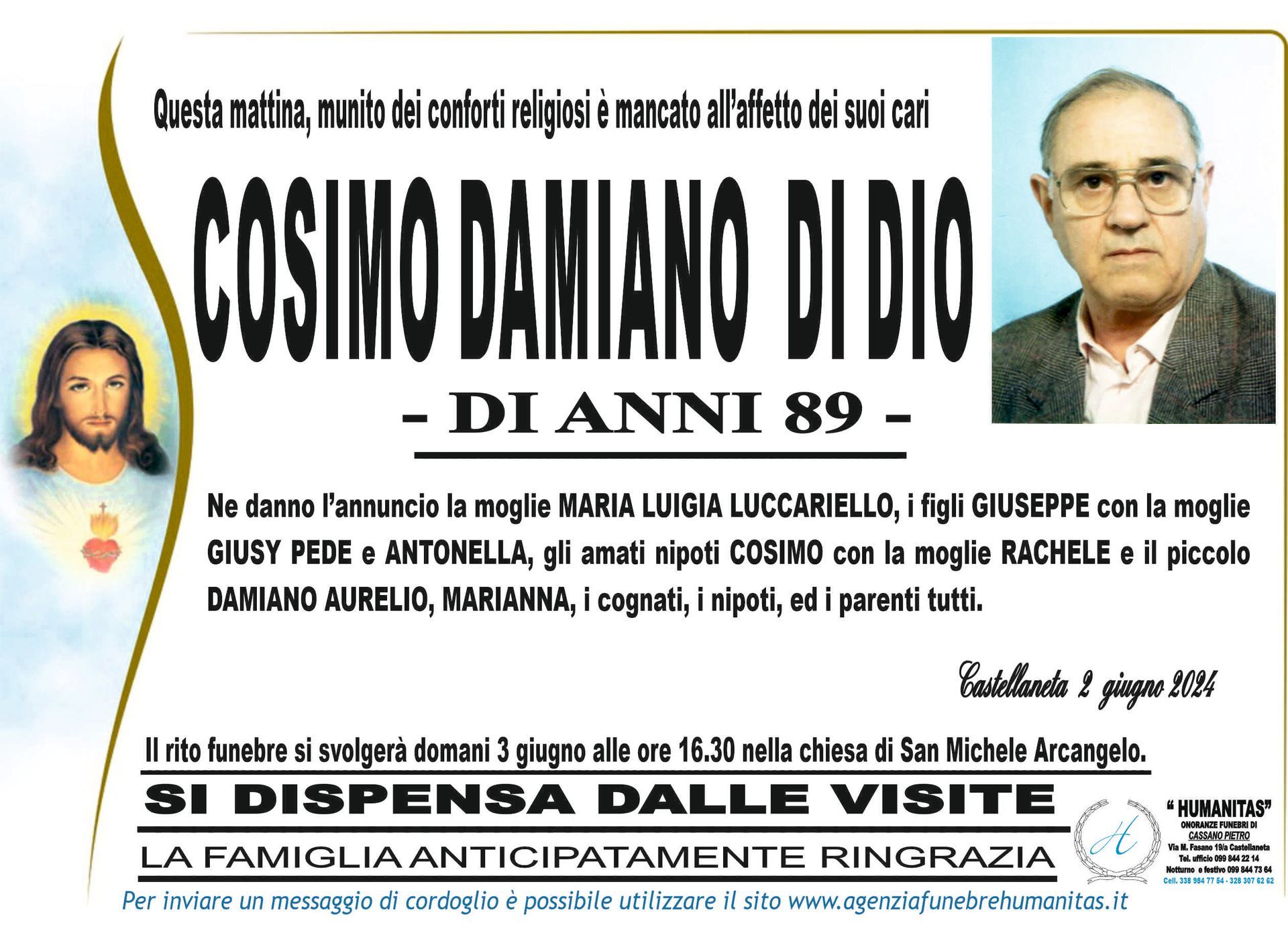 necrologio Cosimo Damiano Di Dio