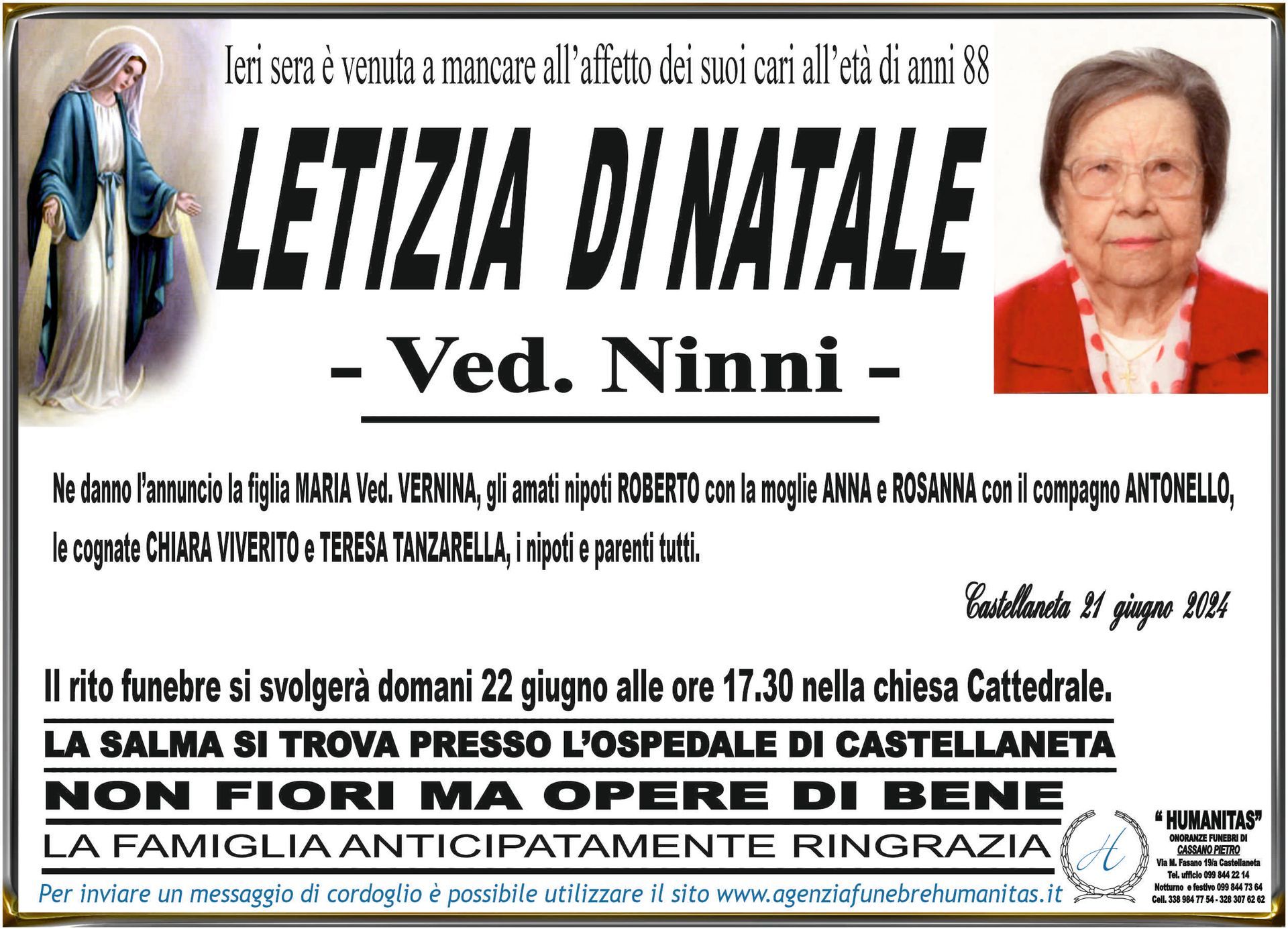 necrologio Letizia Di Natale