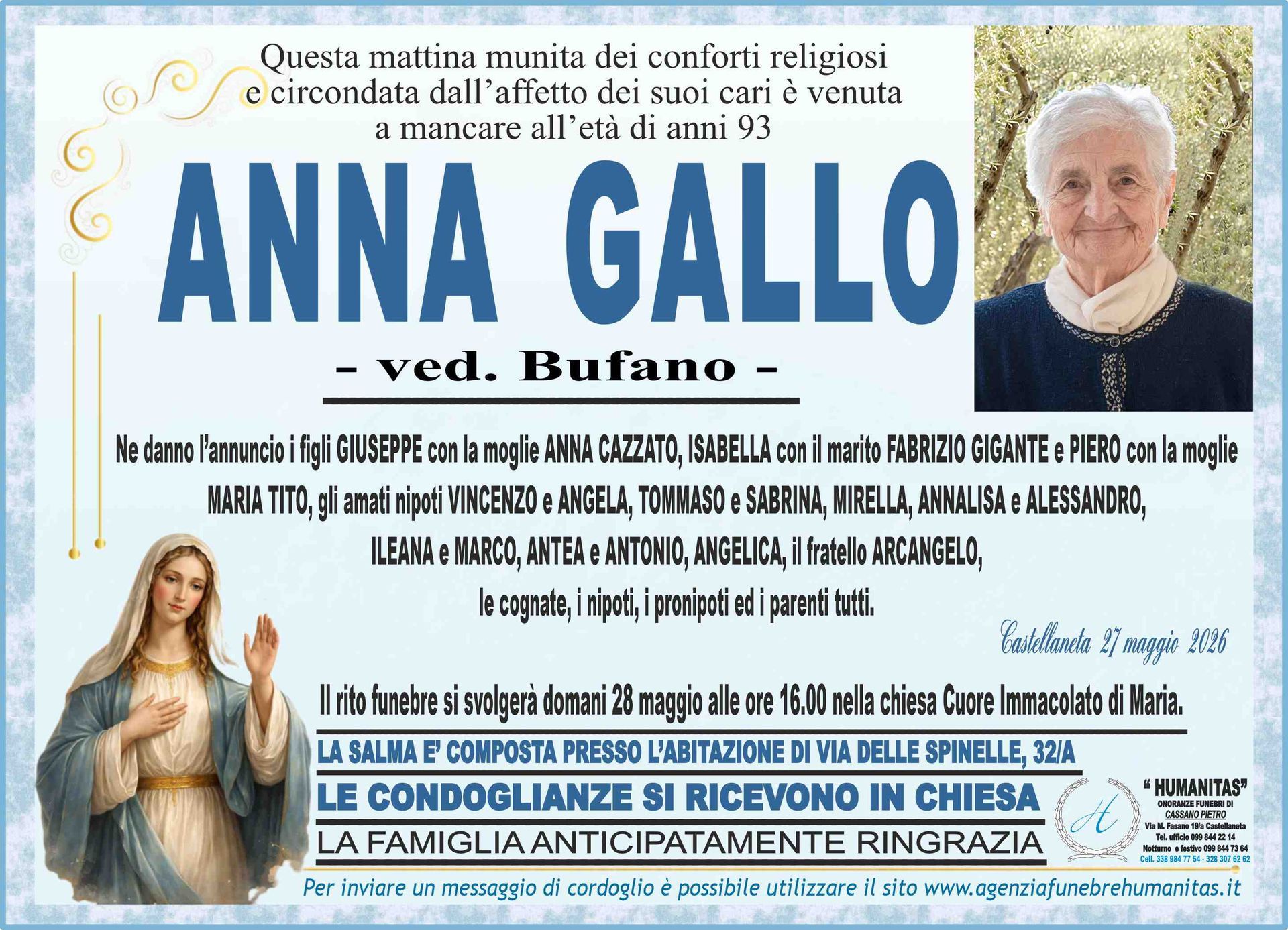 necrologio Anna Gallo