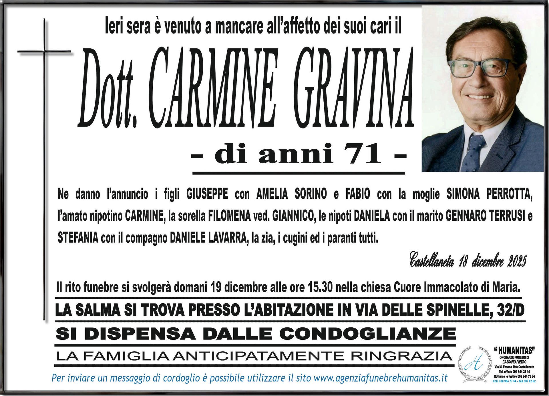 necrologio Dott. Carmine Gravina