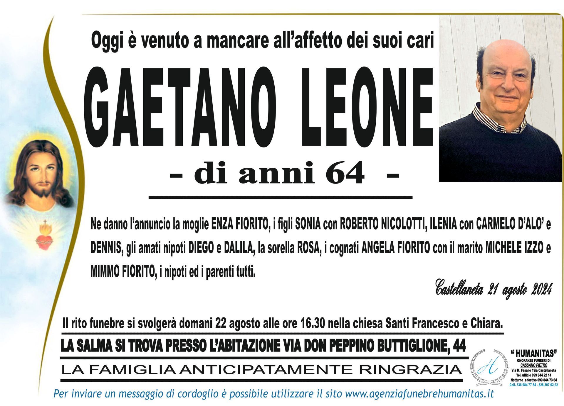 necrologio Gaetano Leone