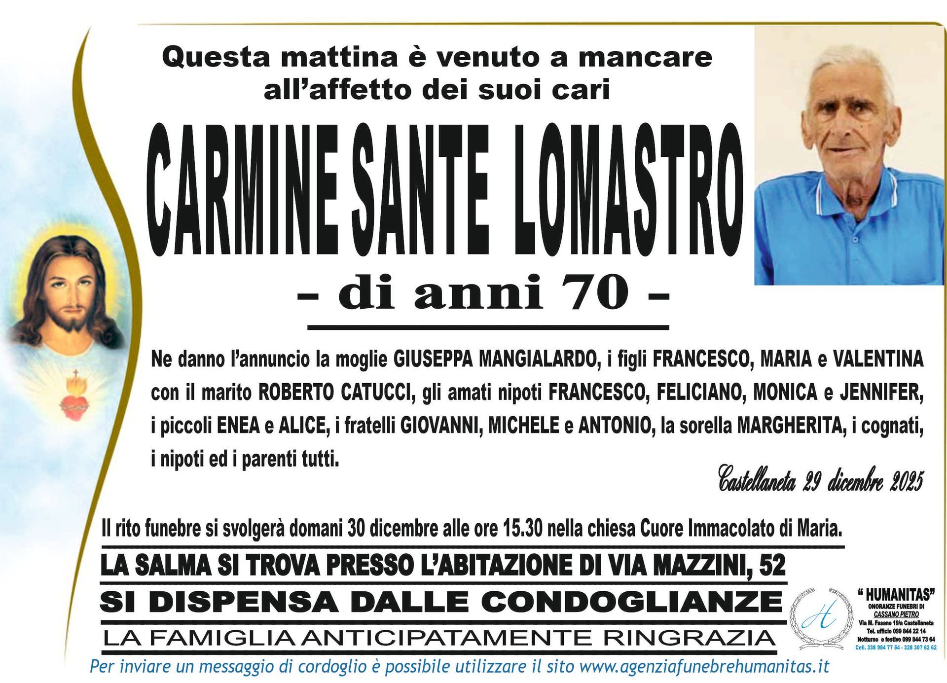 necrologio Lomastro Carmine Sante