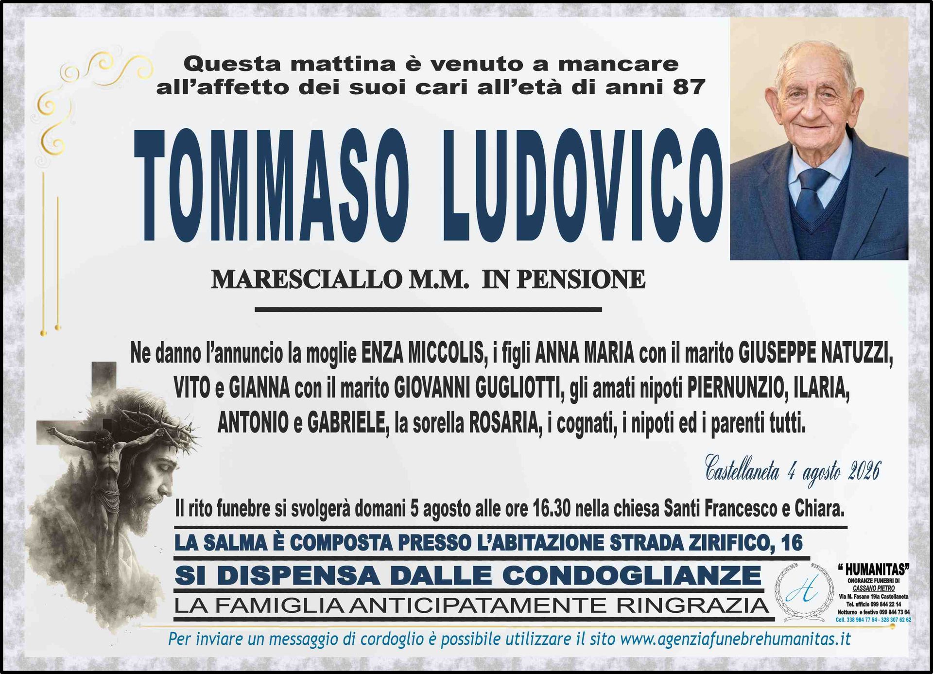 necrologio Tommaso Ludovico