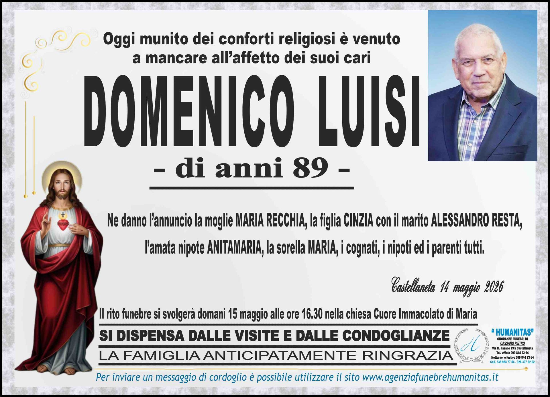 necrologio Domenico Luisi
