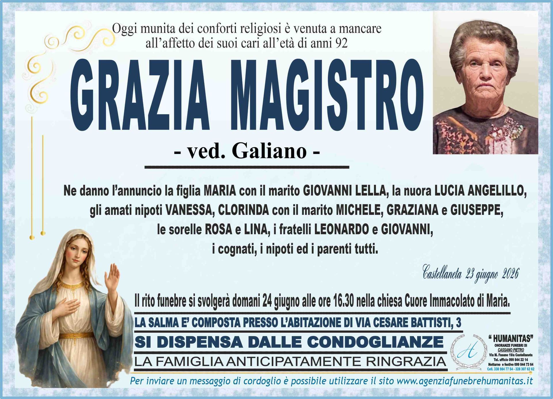 necrologio Grazia Magistro