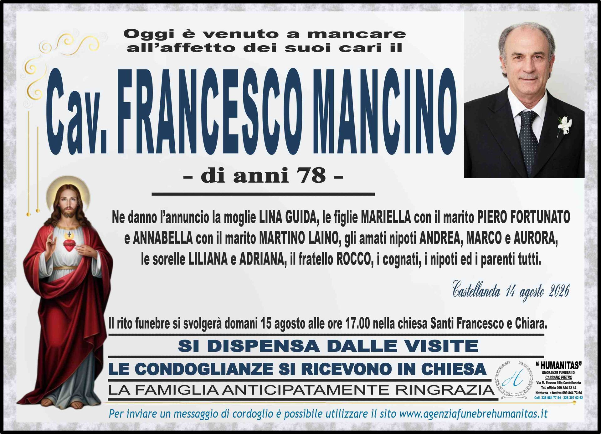 necrologio Cav. Francesco Mancino