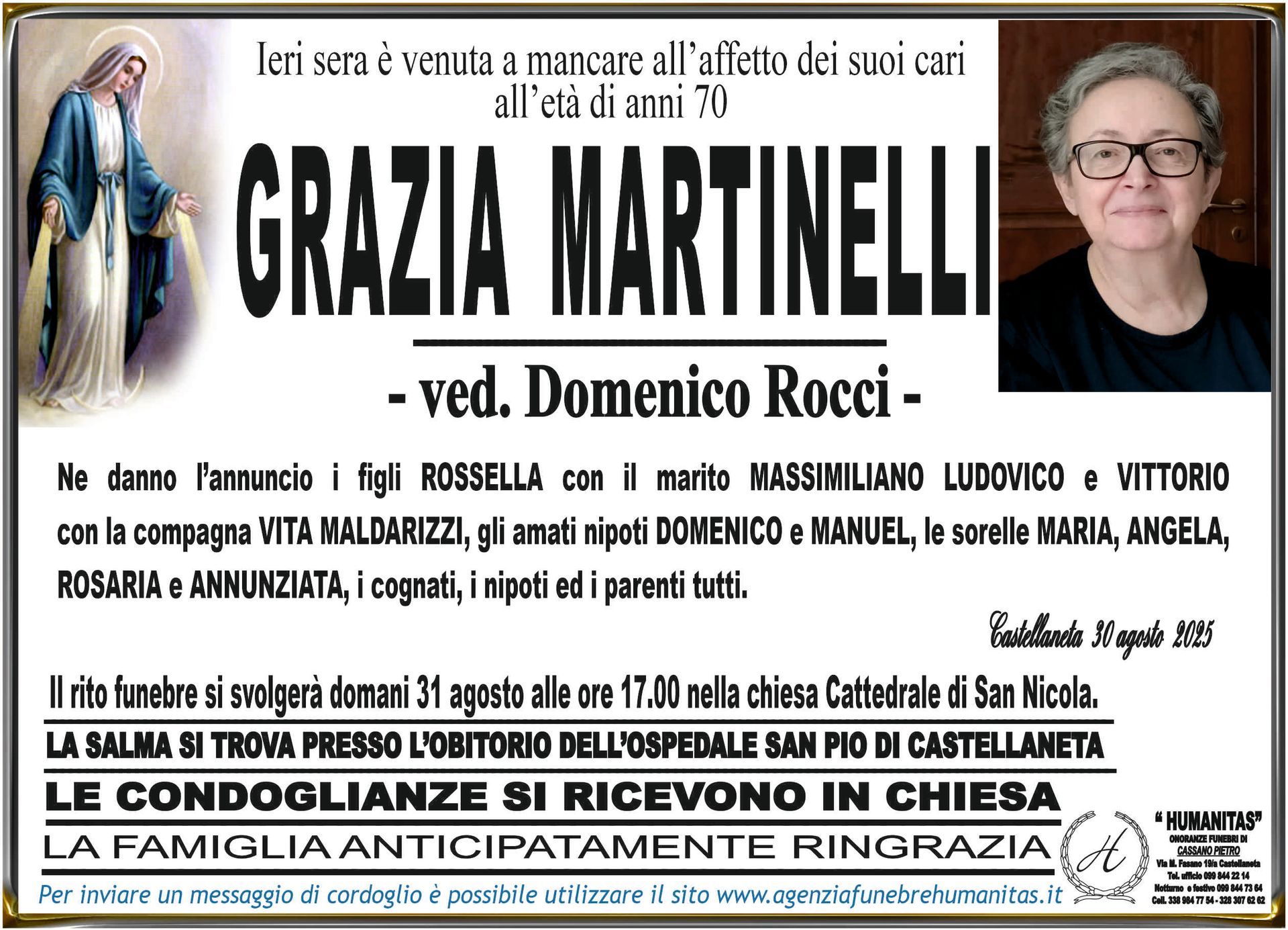 necrologio Grazia Martinelli