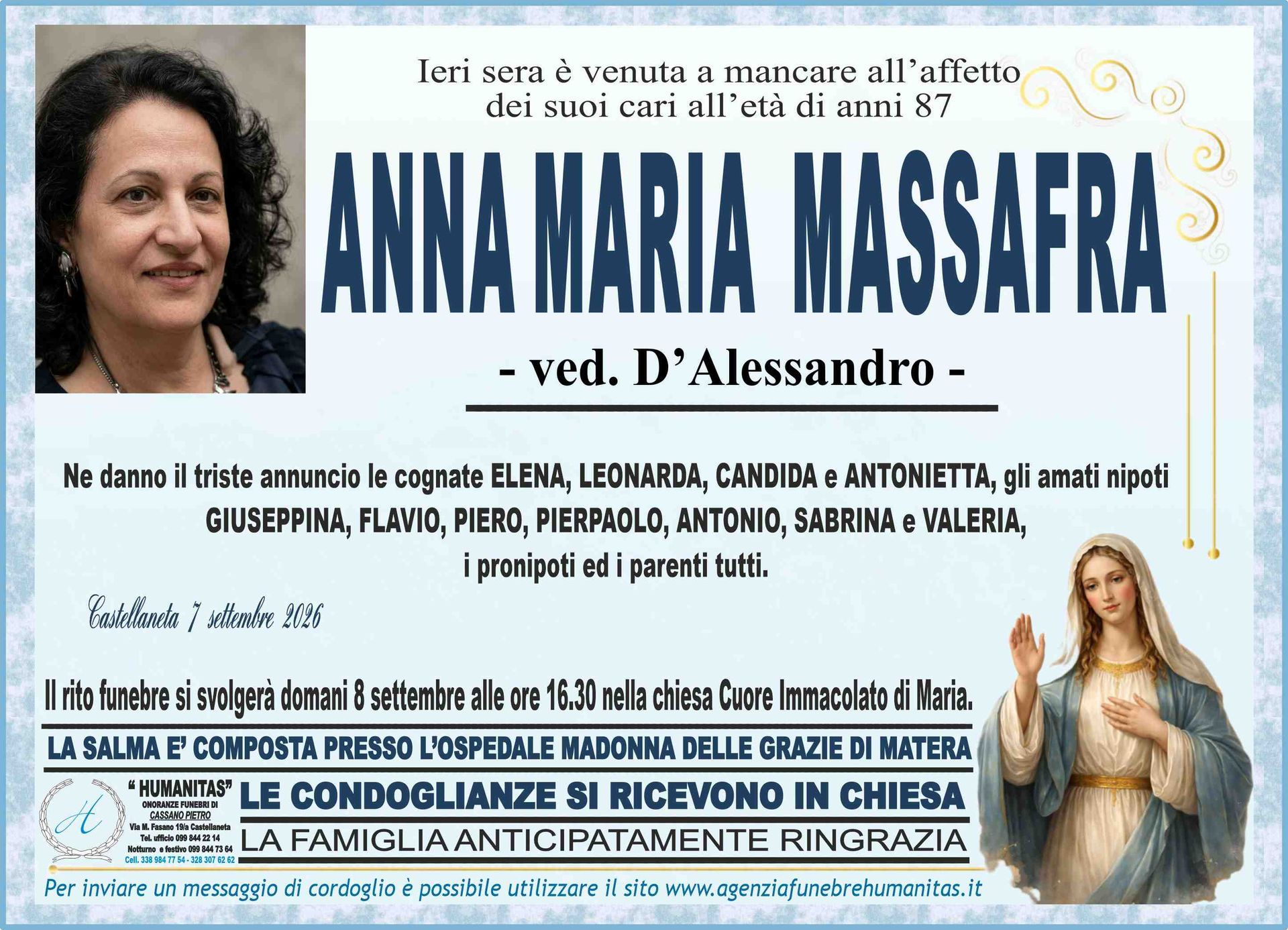 necrologio Anna Maria Massafra