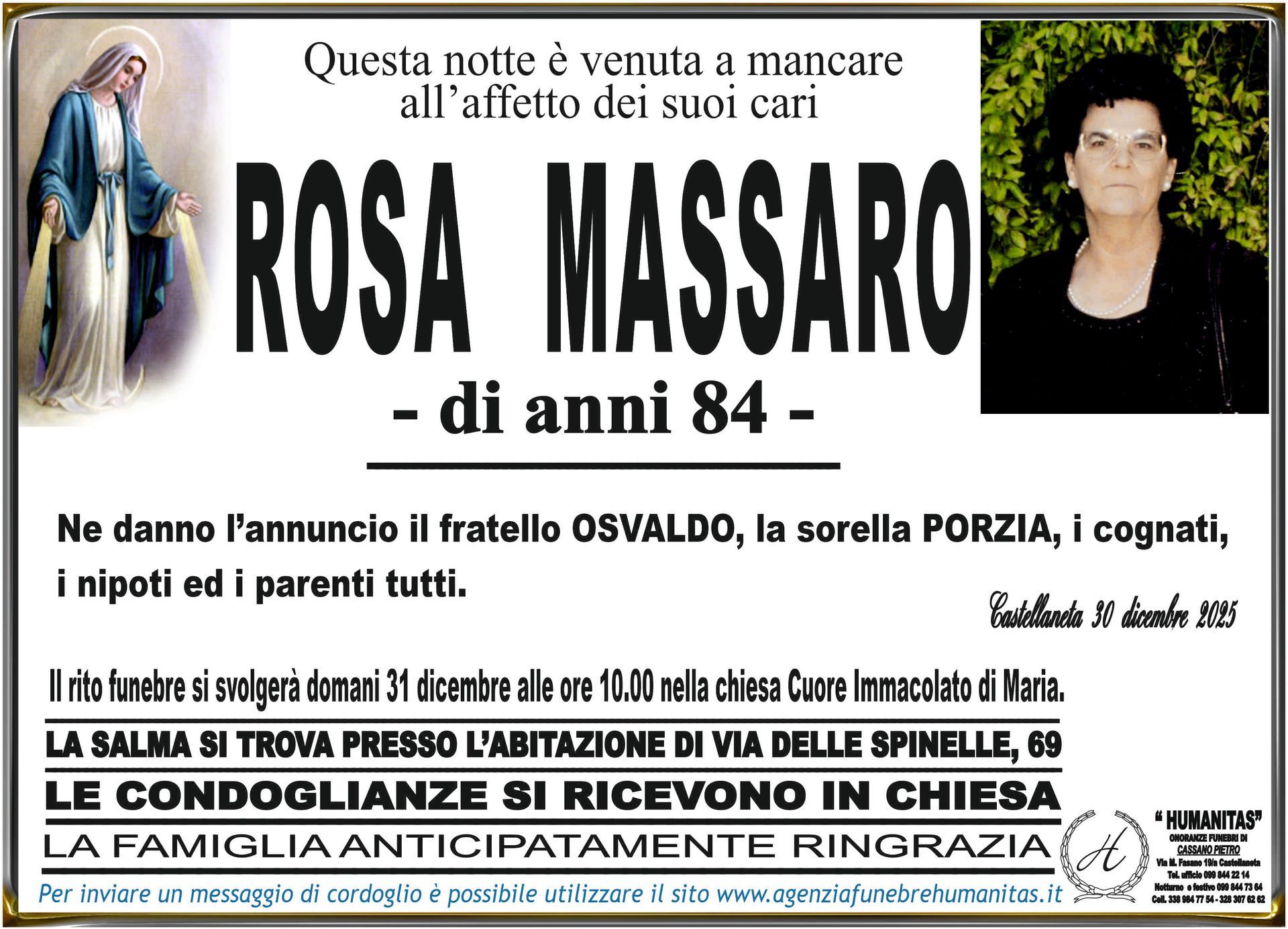 necrologio Massaro Rosa
