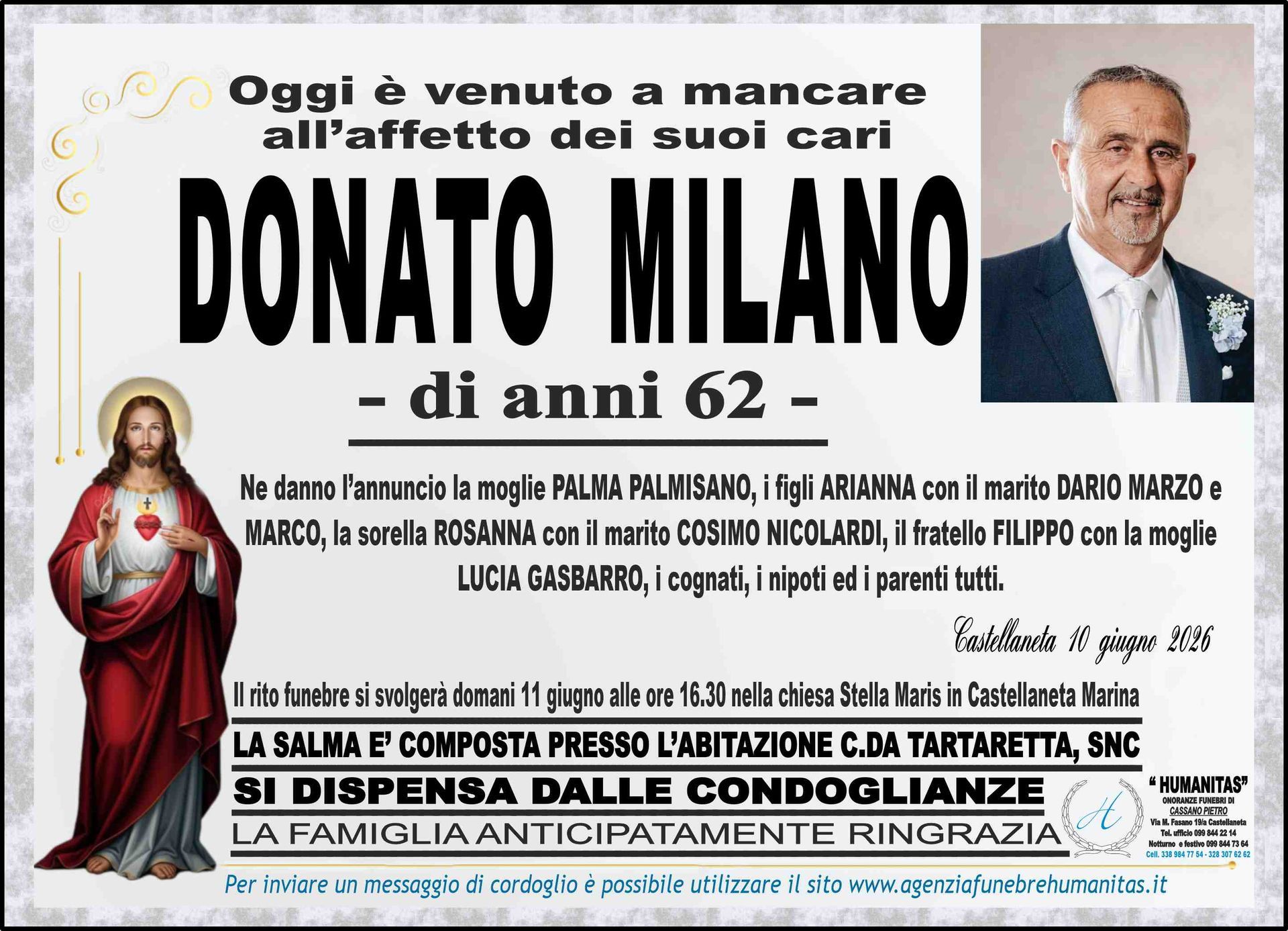necrologio Donato Milano