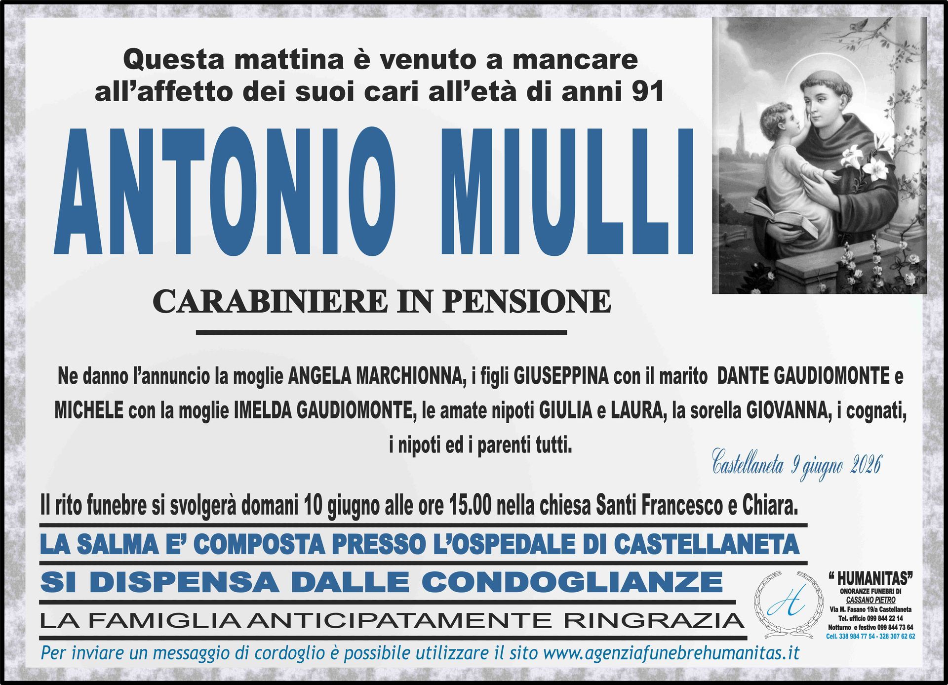 necrologio Antonio Miulli