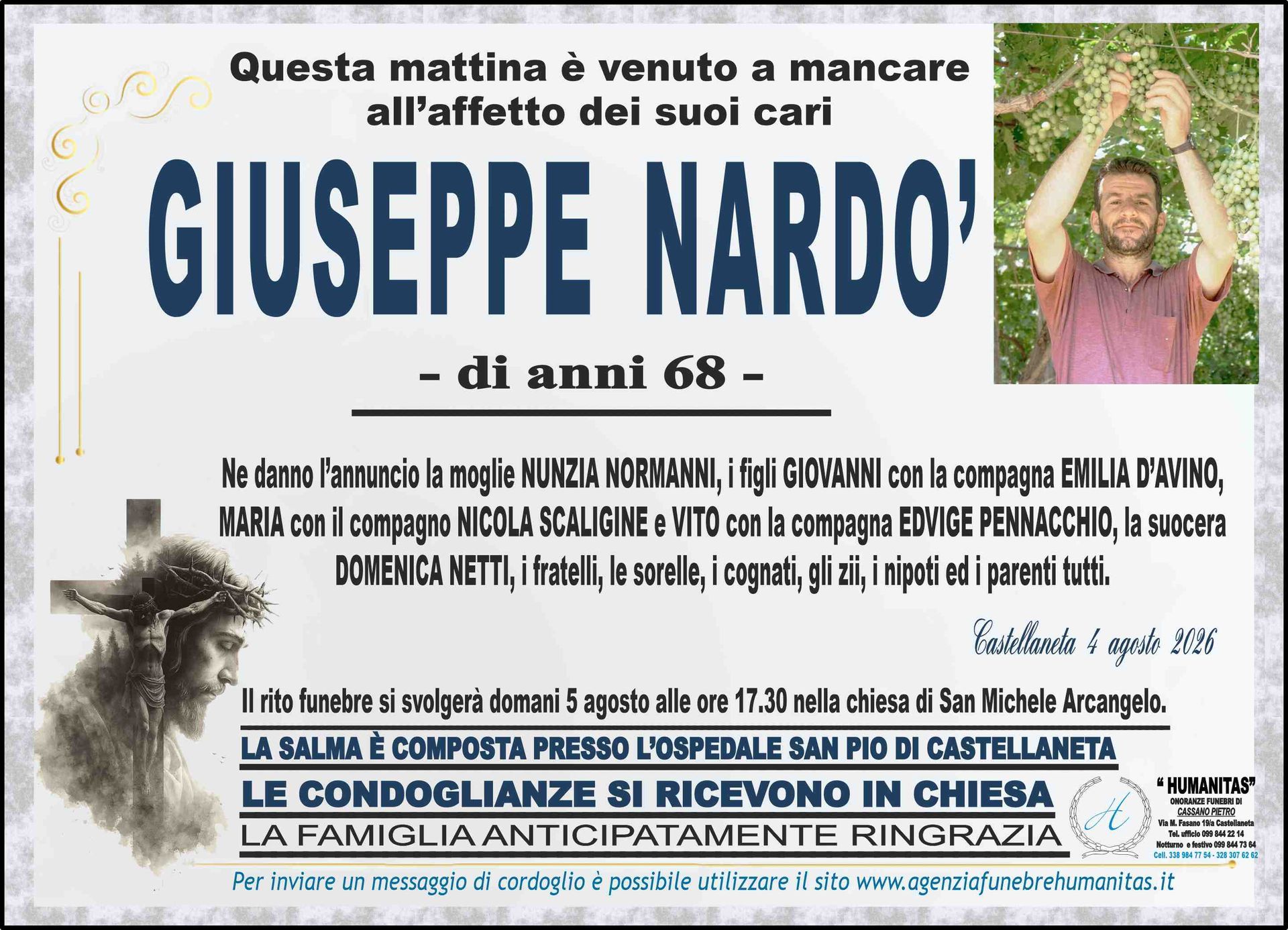 necrologio Giuseppe Nardò