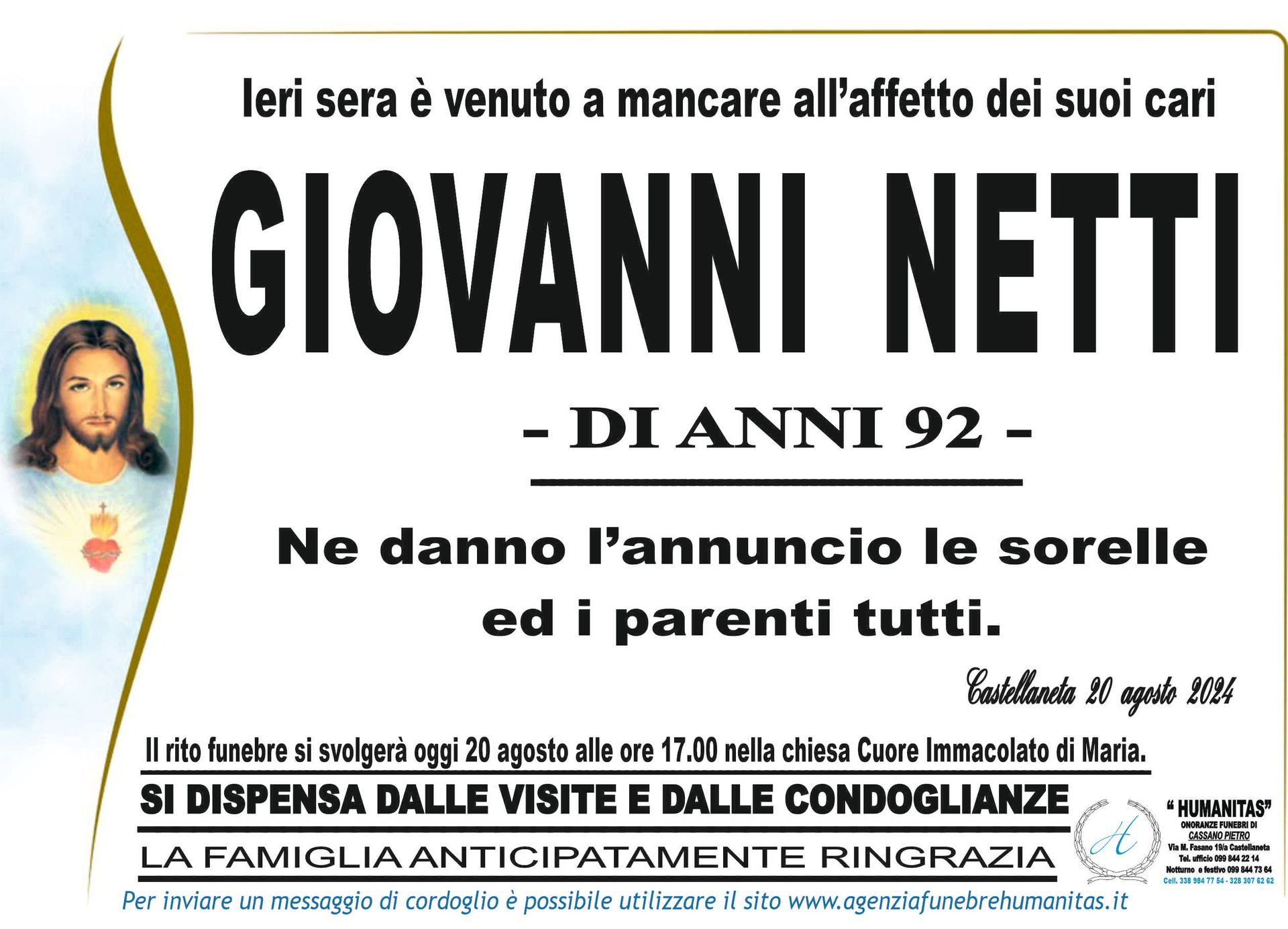 necrologio Giovanni Netti