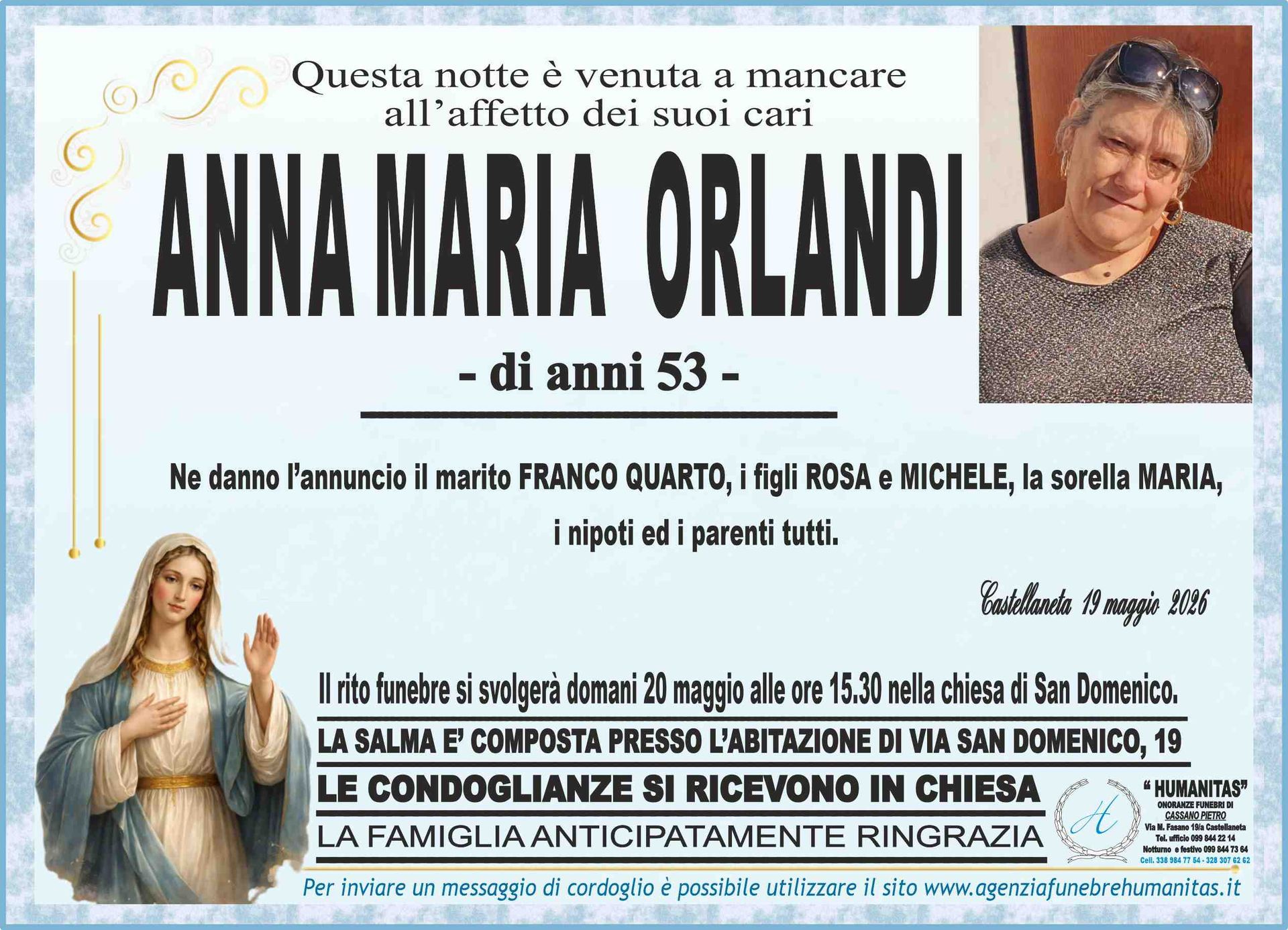 necrologio Anna Maria Orlandi