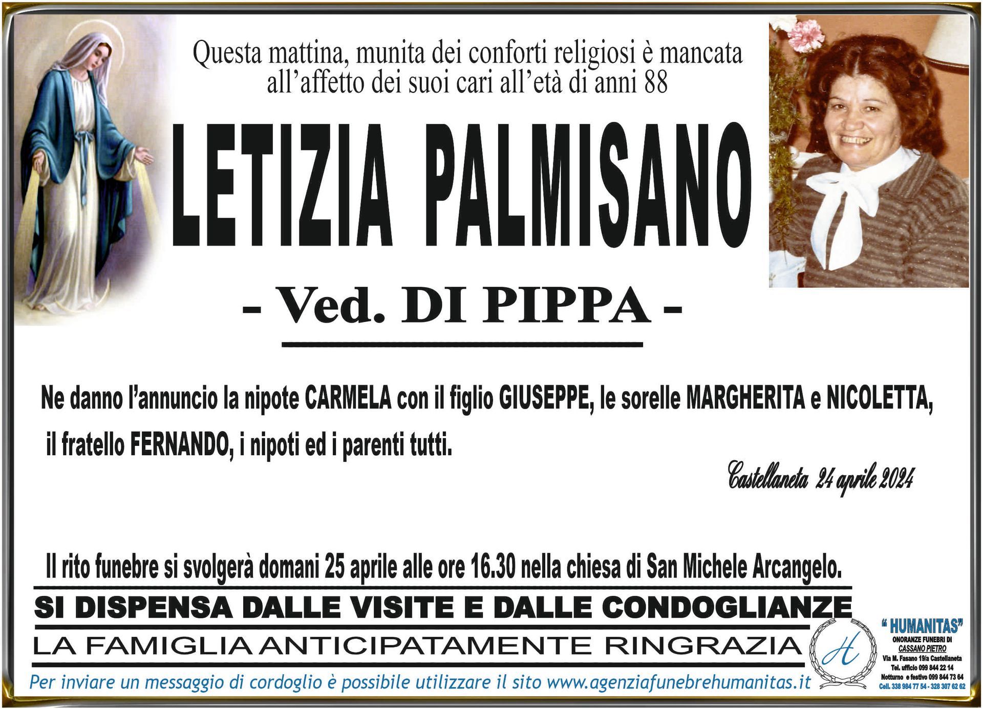 necrologio Letizia Palmisano