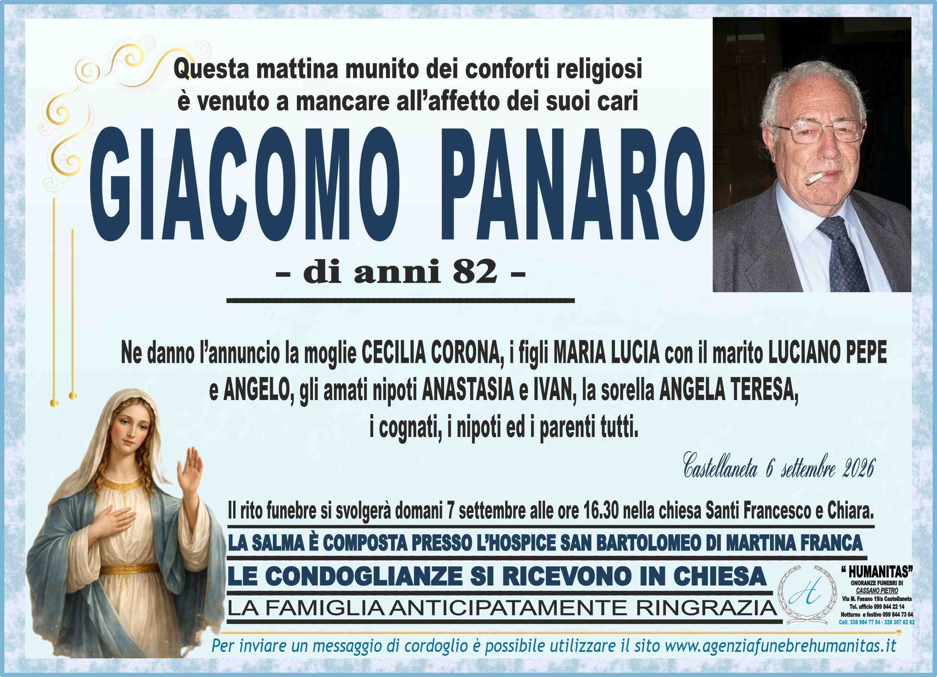 necrologio Giacomo Panaro