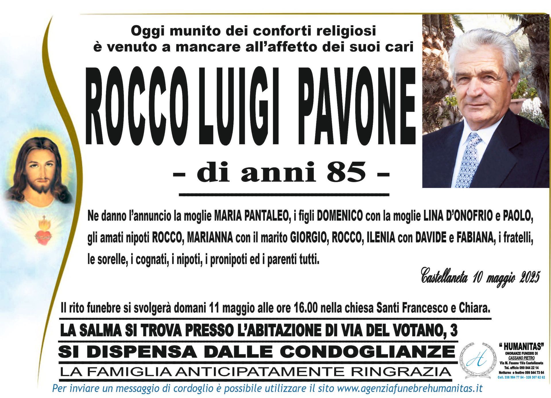 necrologio Rocco Luigi Pavone