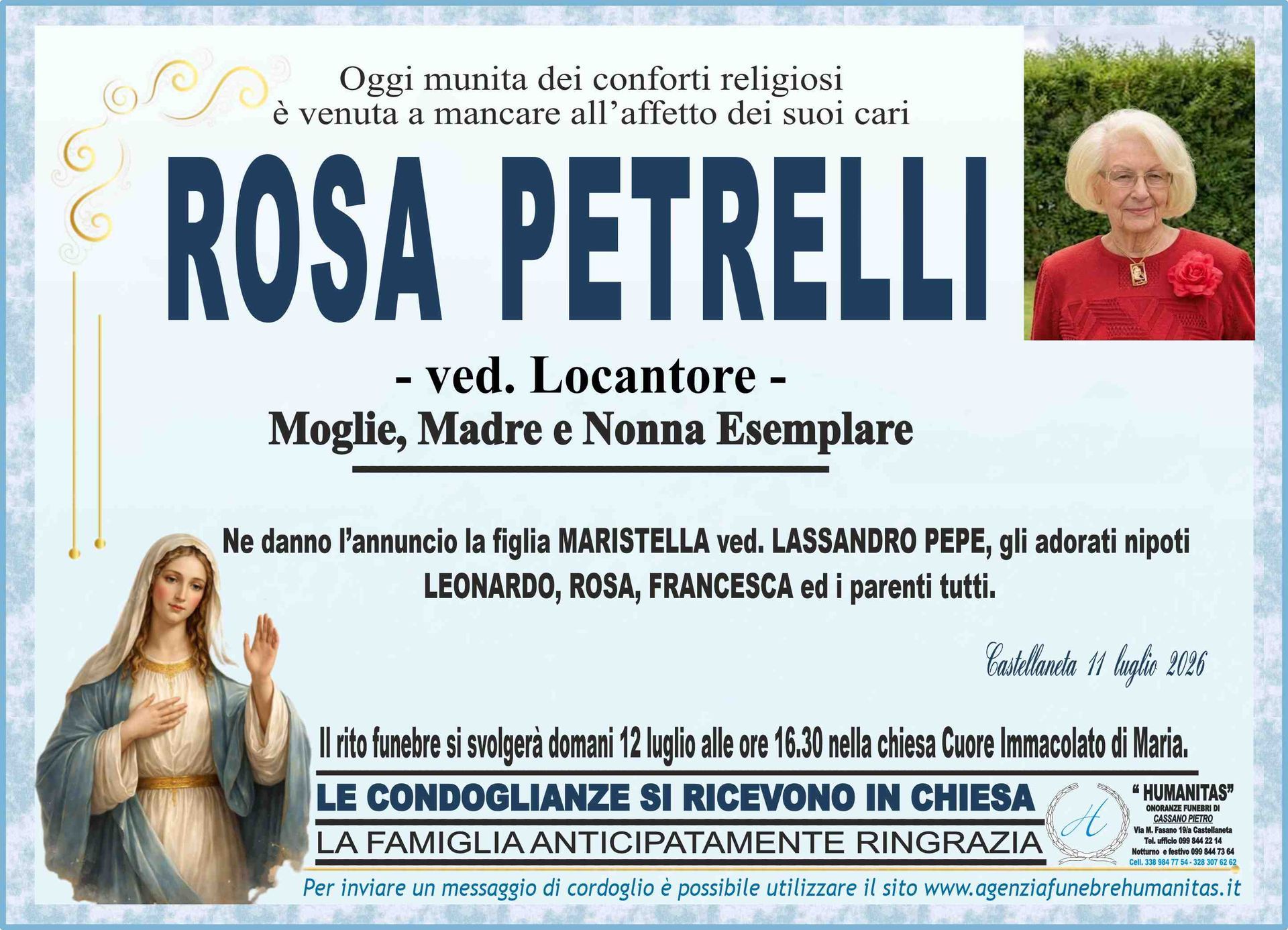 necrologio Rosa Petrelli