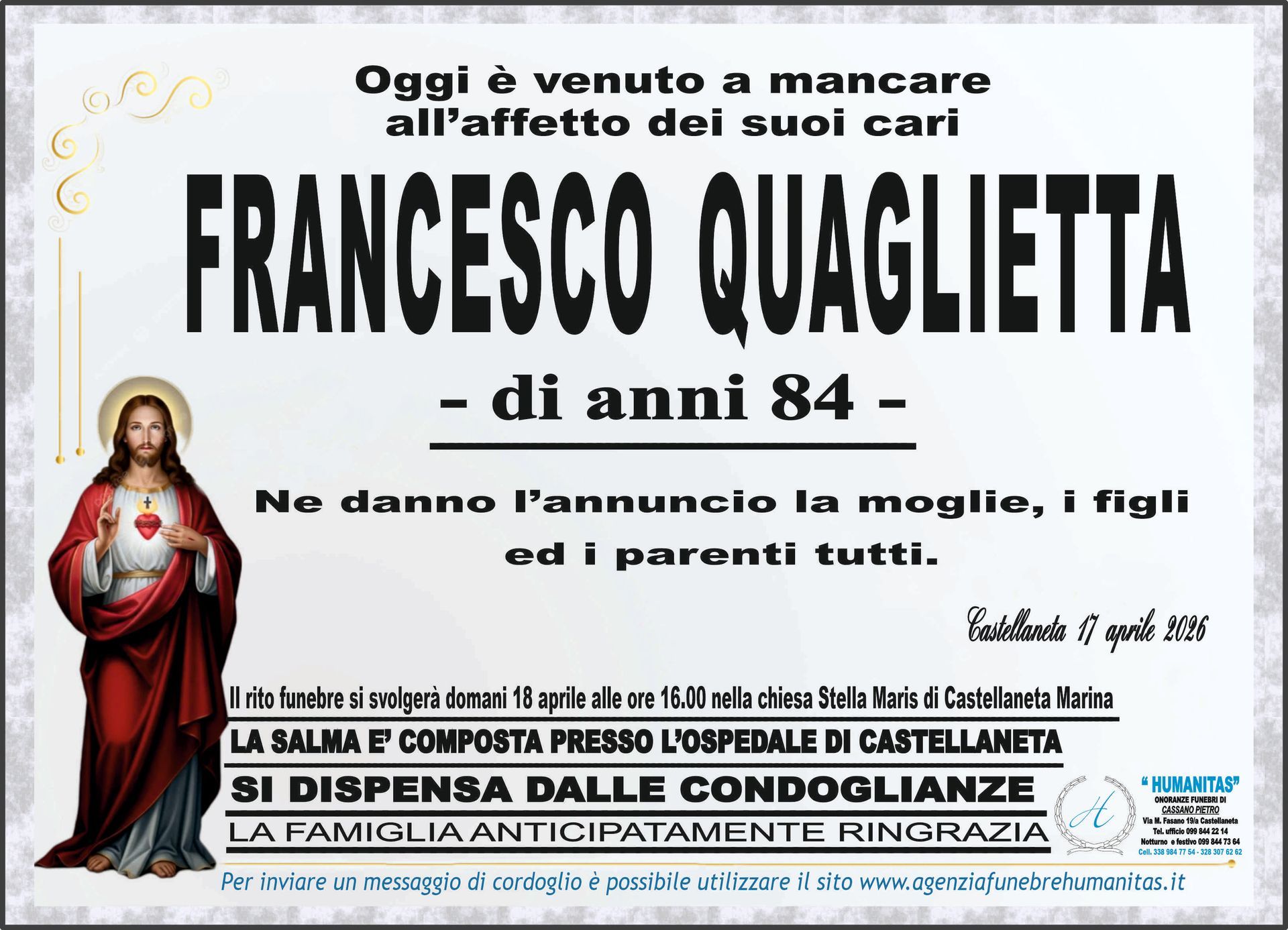 necrologio Francesco Quaglietta