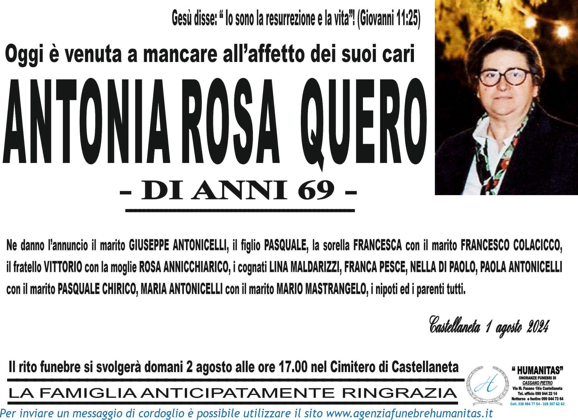 necrologio Antonia Rosa Quero