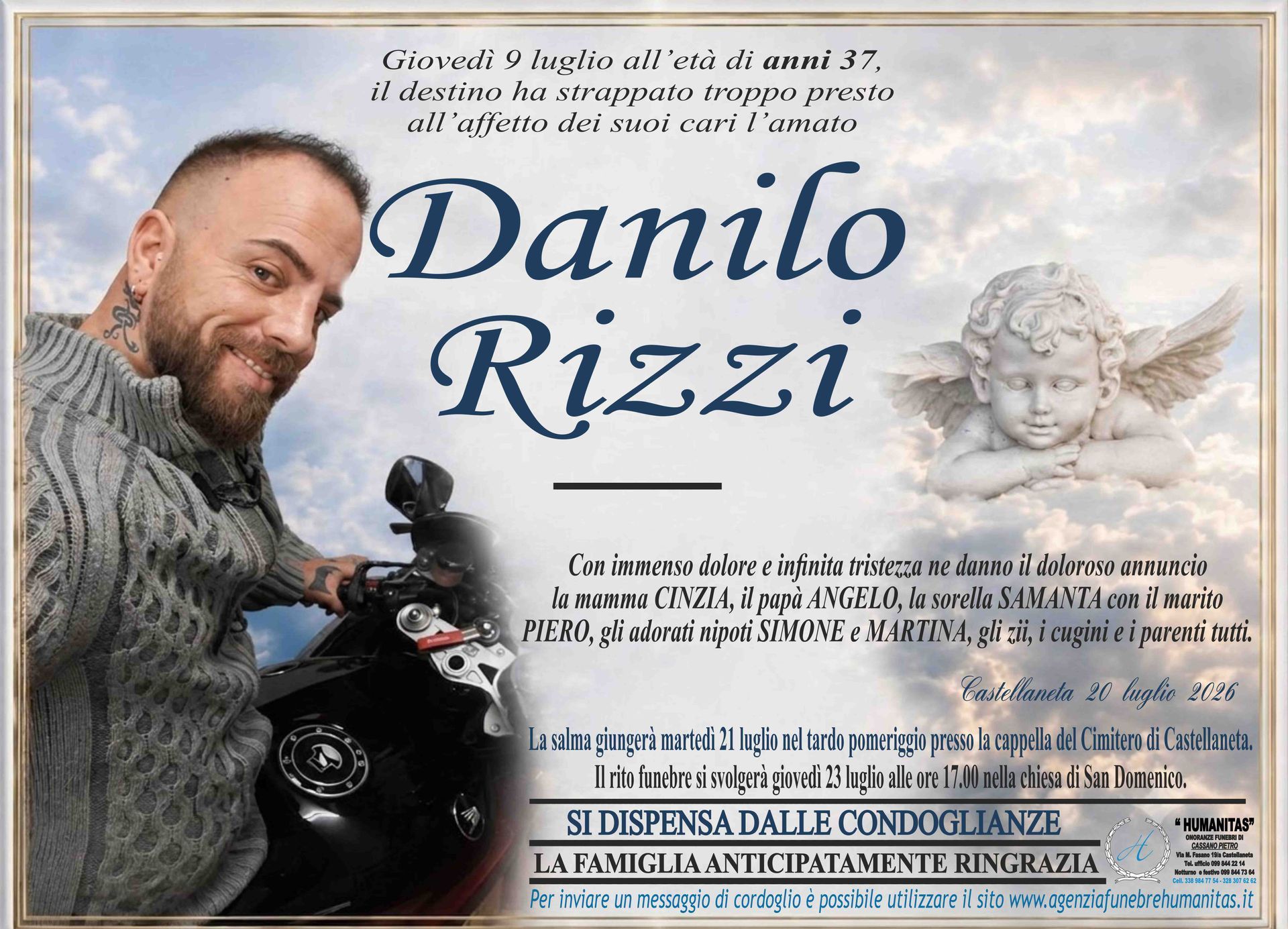 necrologio Danilo Rizzi