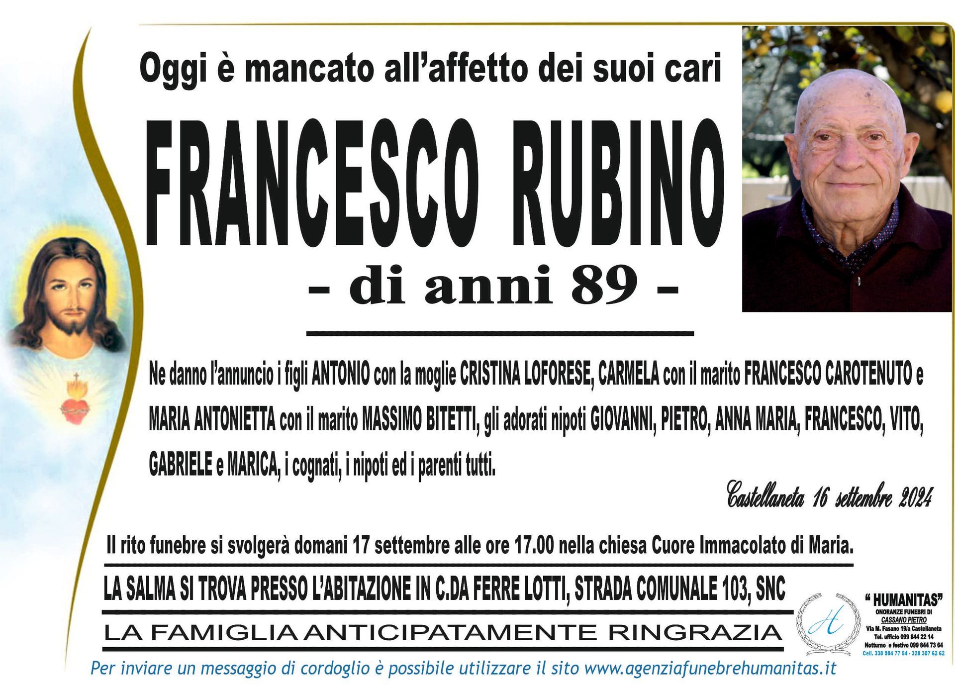 necrologio Francesco Rubino