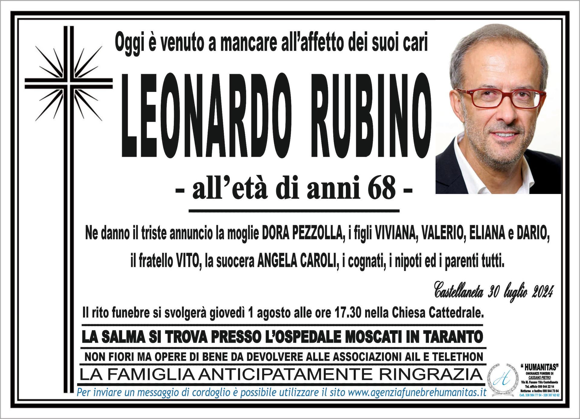 necrologio Leonardo Rubino