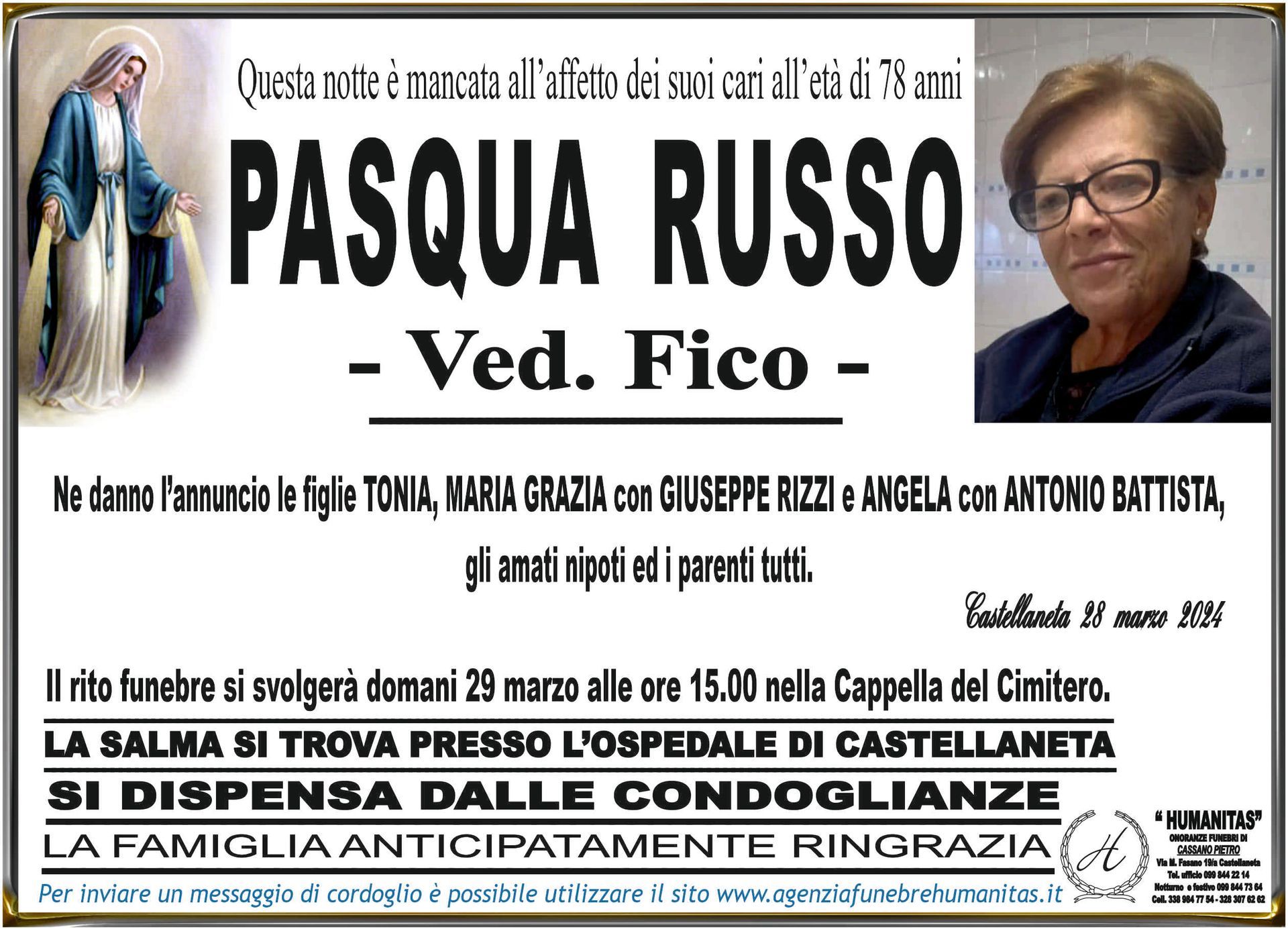 necrologio Pasqua Russo