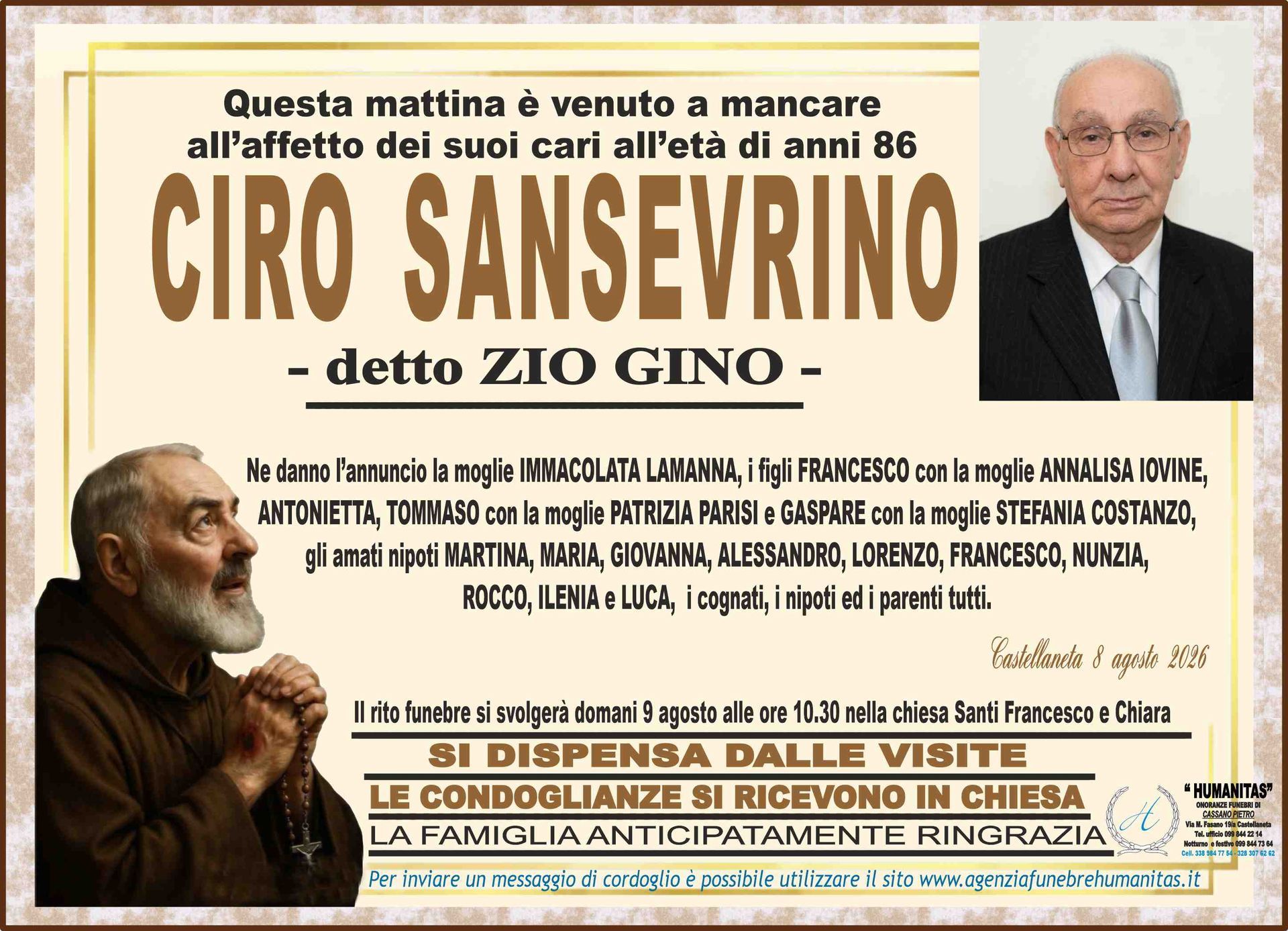 necrologio Ciro Sansevrino