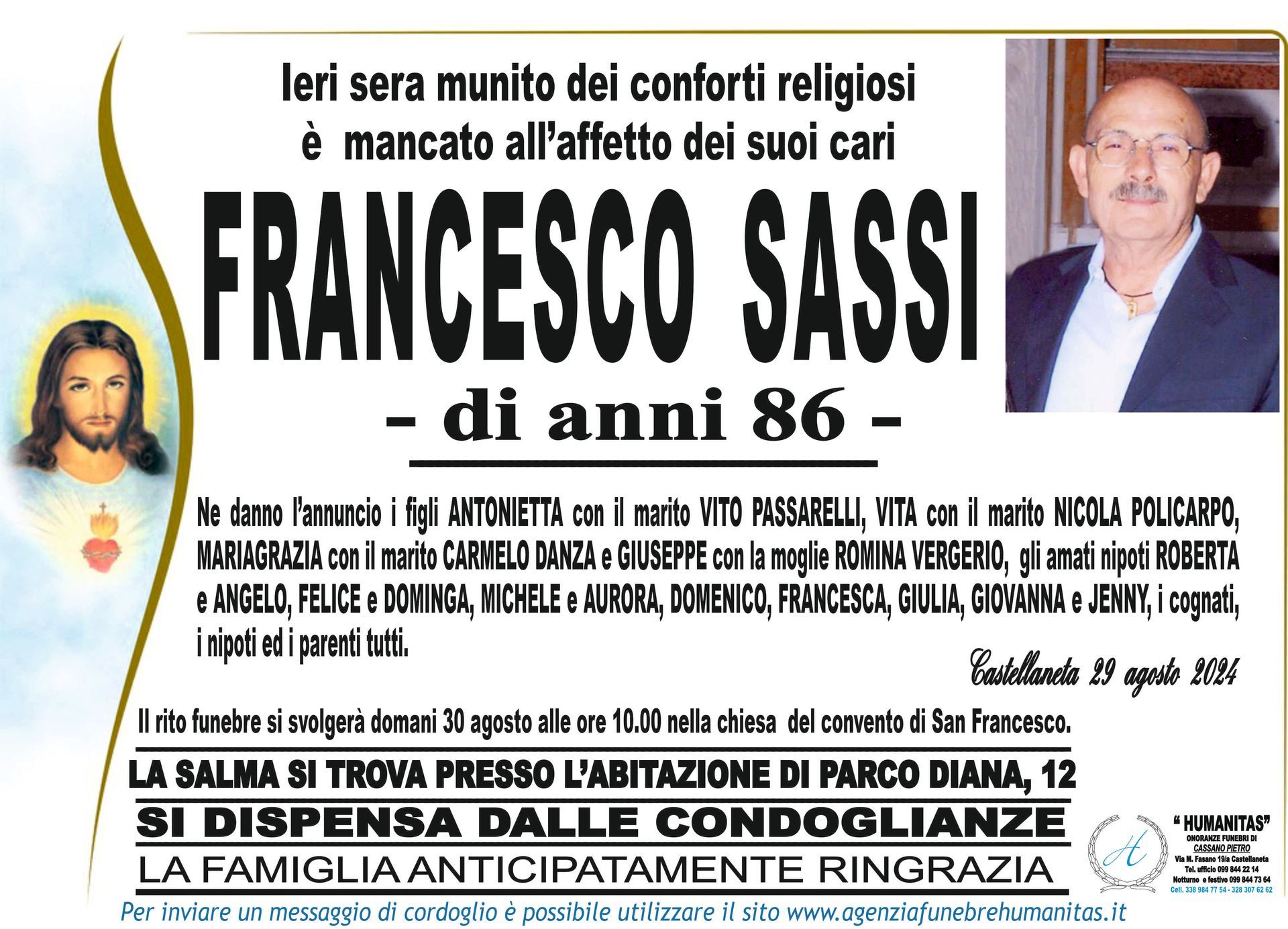 necrologio Francesco Sassi