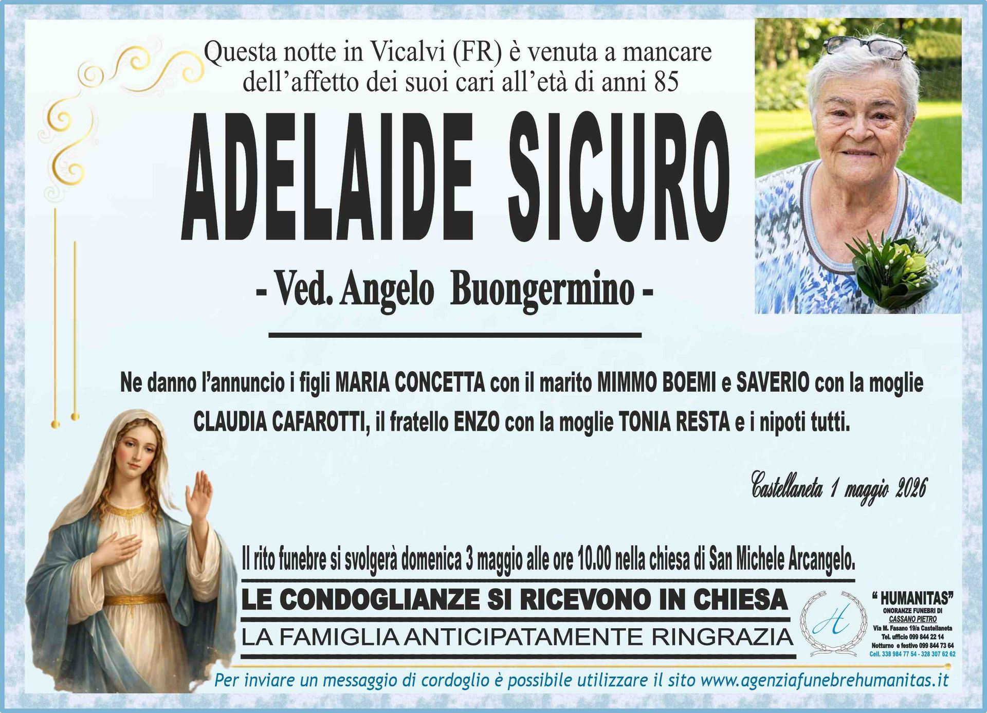 necrologio Adelaide Sicuro