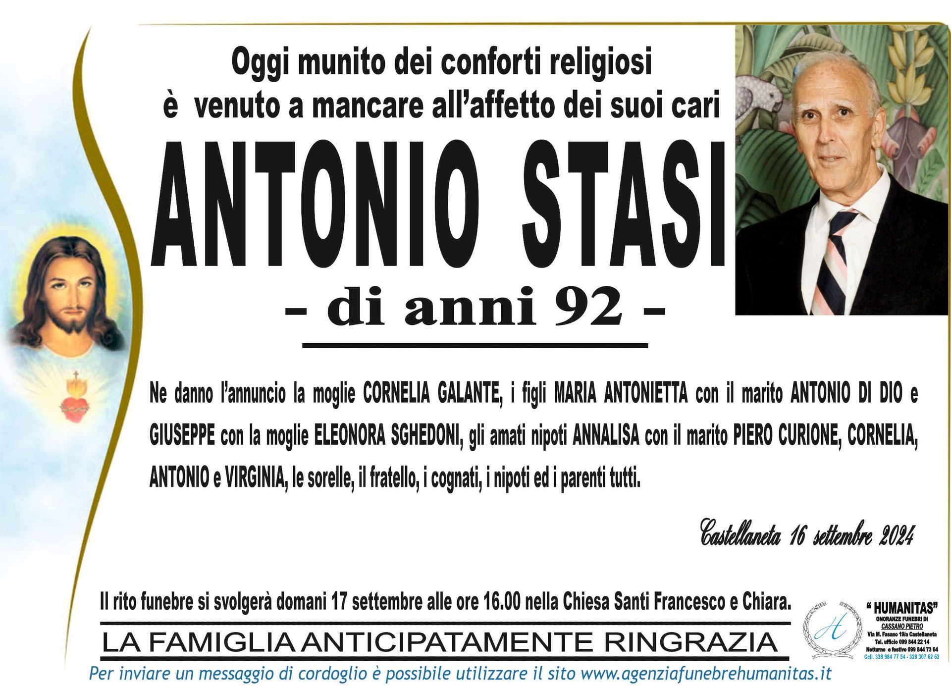 necrologio Antonio Stasi