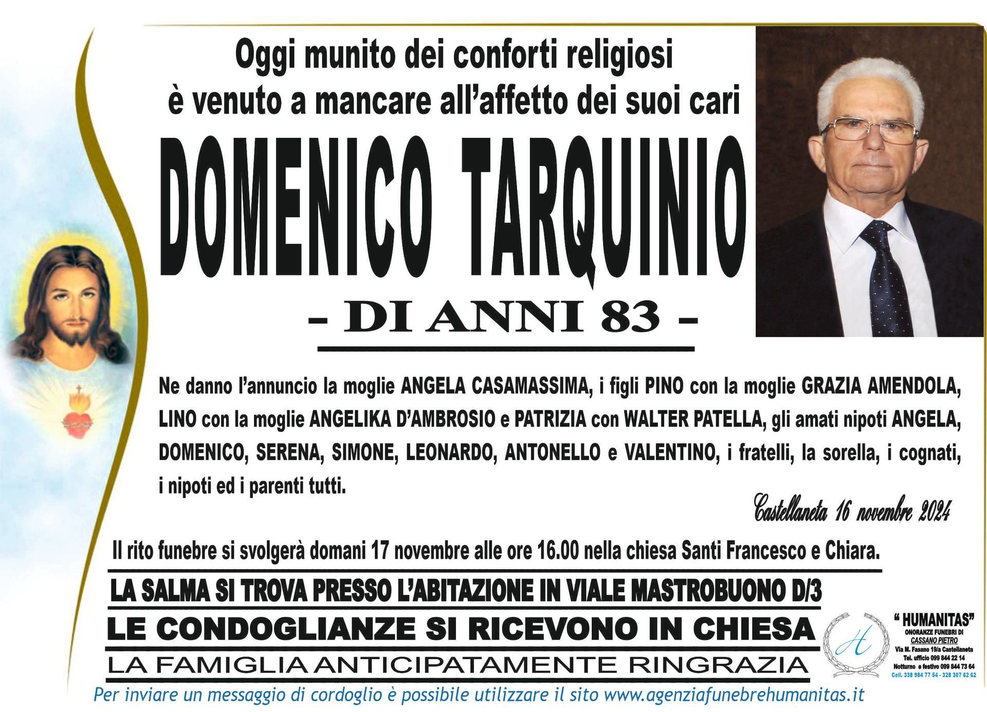 necrologio Domenico Tarquinio