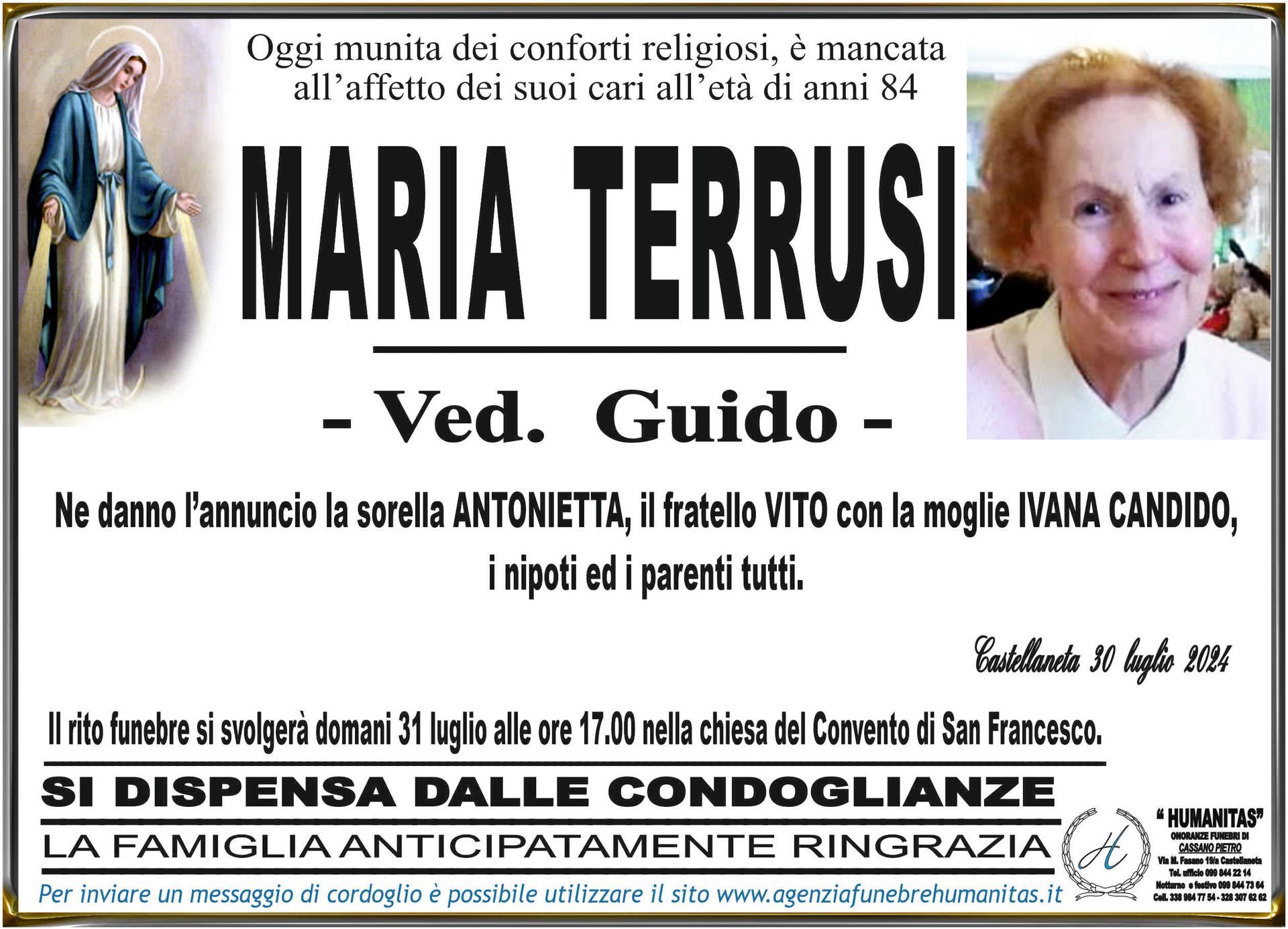 necrologio Maria Terrusi