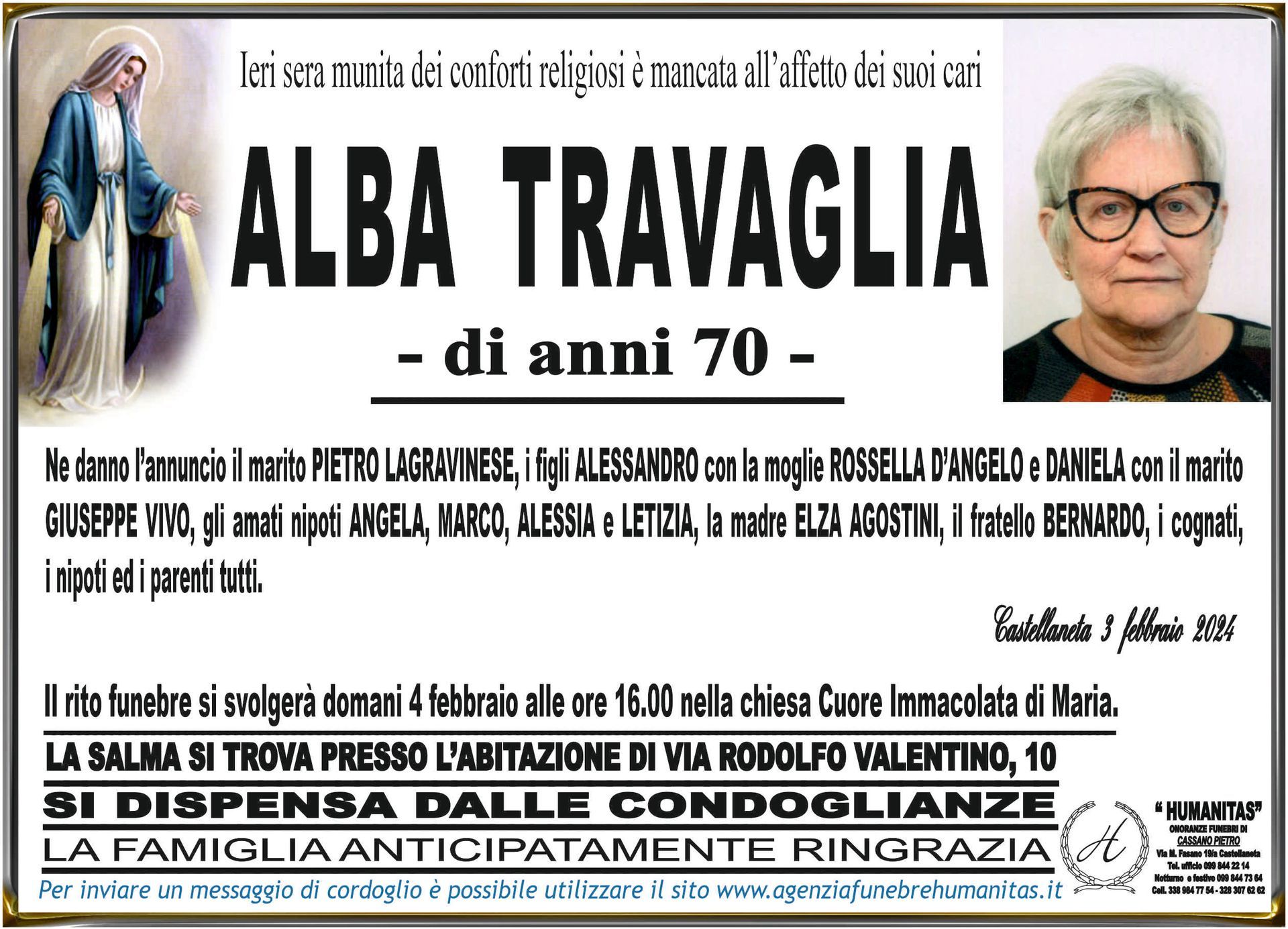 necrologio Alba Travaglia