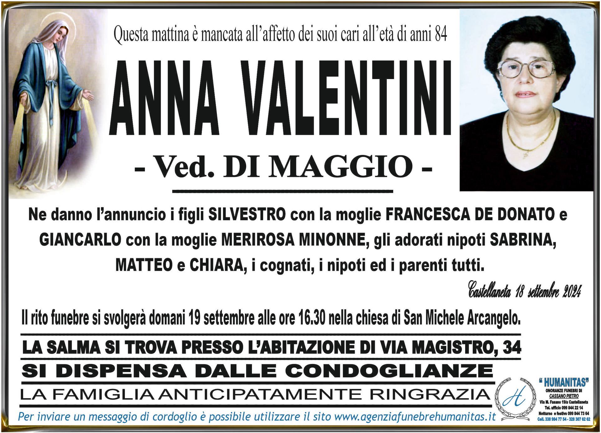 necrologio Anna Valentini
