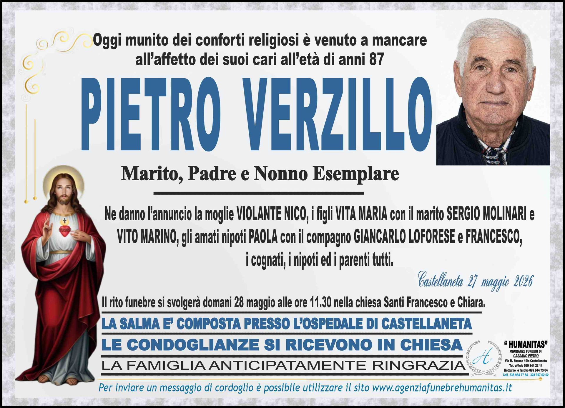 necrologio Pietro Verzillo