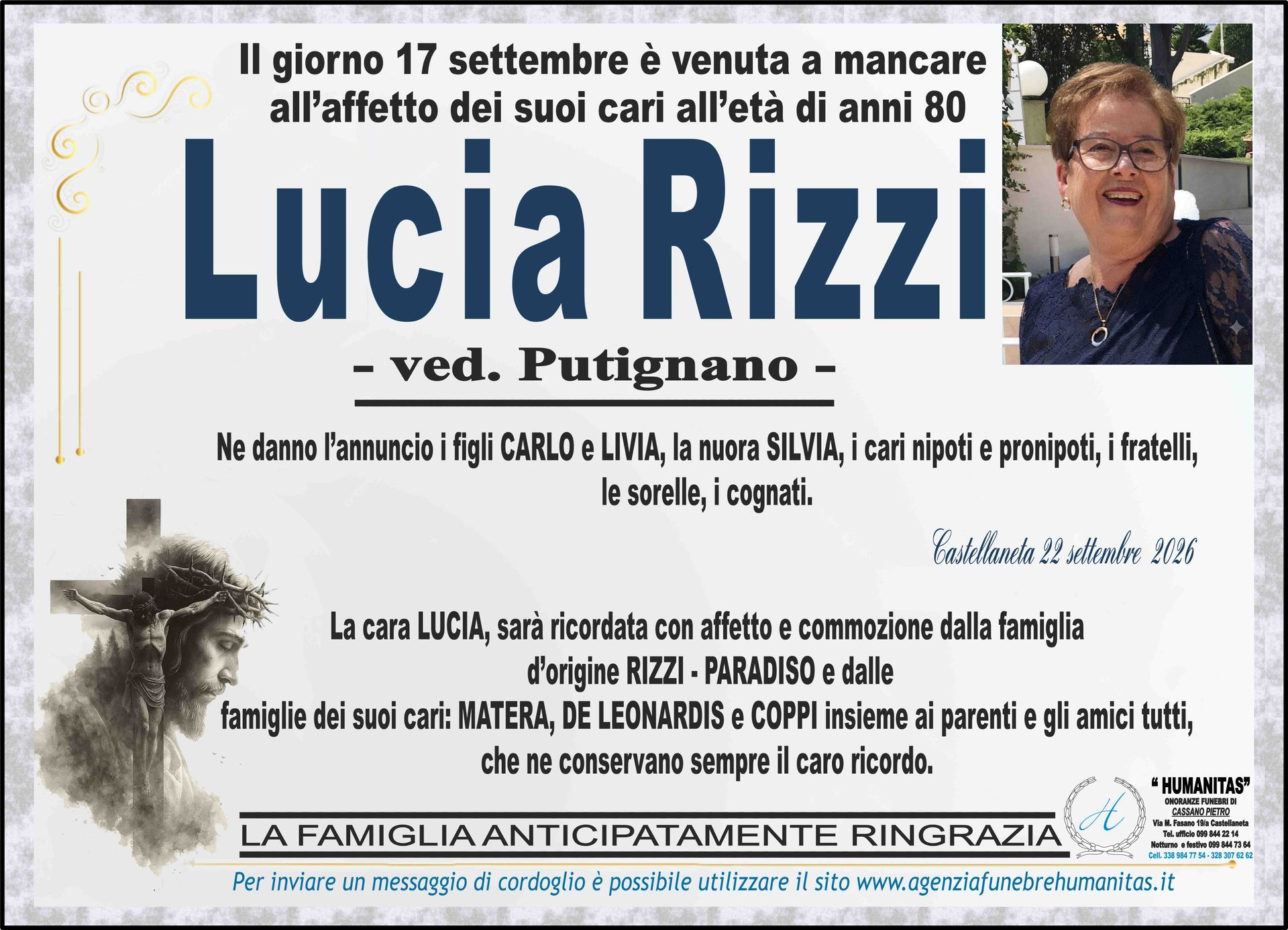 necrologio Lucia Rizzi