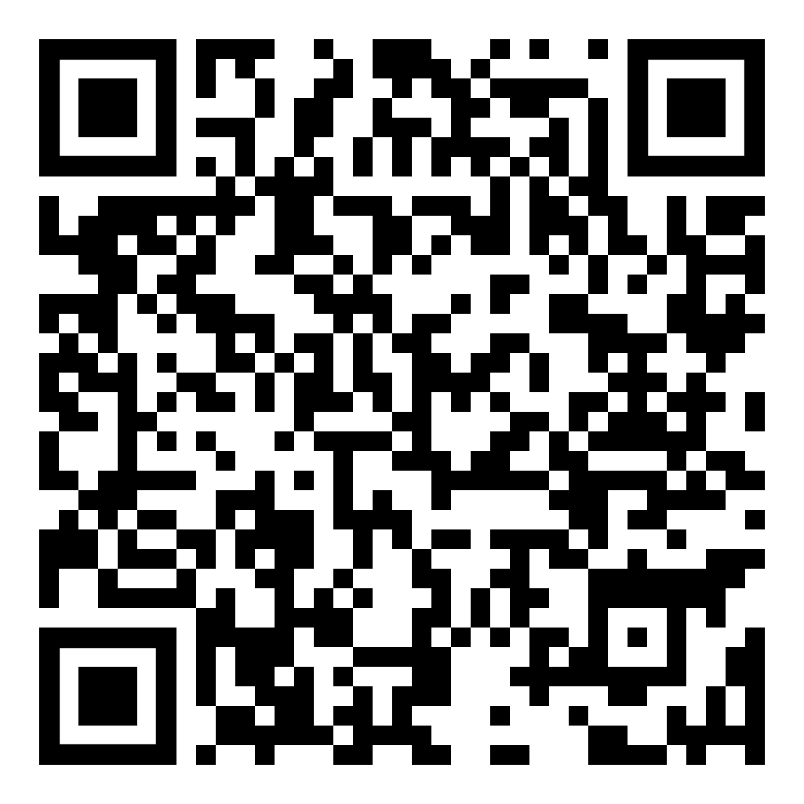 QR code, a black and white square with a complex pattern of shapes and squares.