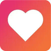 White heart icon on a pink-to-orange gradient square background
