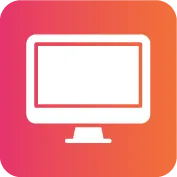 White computer monitor icon on a pink-to-orange gradient background