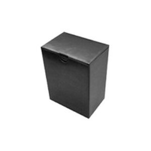 Black rectangular storage box with a lid on a white background