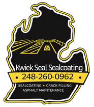 Kwiek Seal Sealcoating logo with yellow road graphic, phone number 248-260-0962, on black background