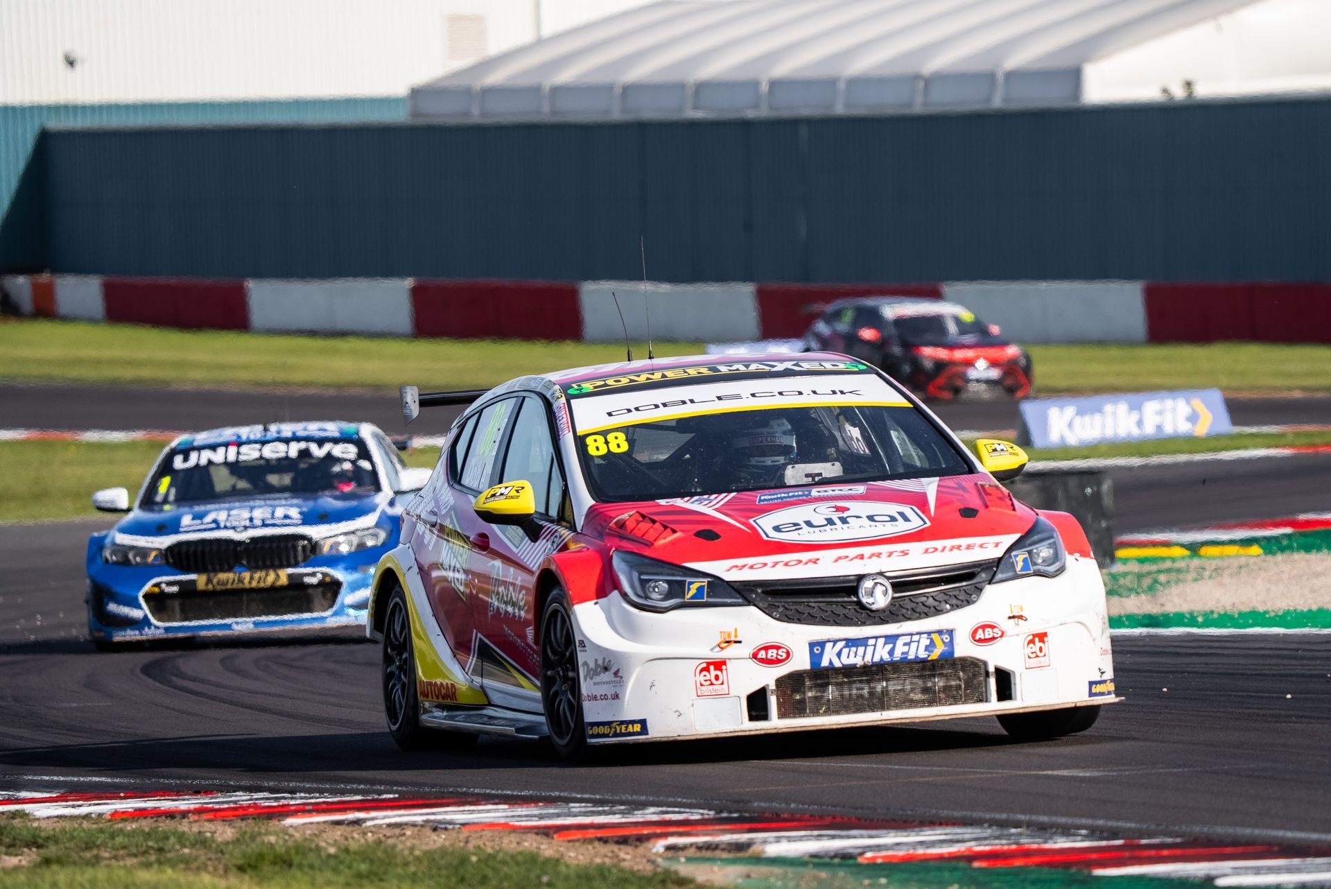 Mikey Doble going around chicane at Donington Park Round 3 BTCC 2025