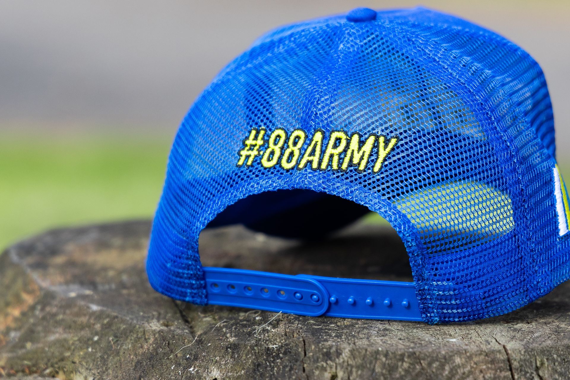 Close up of #88ARMY logo on front of trucker cap