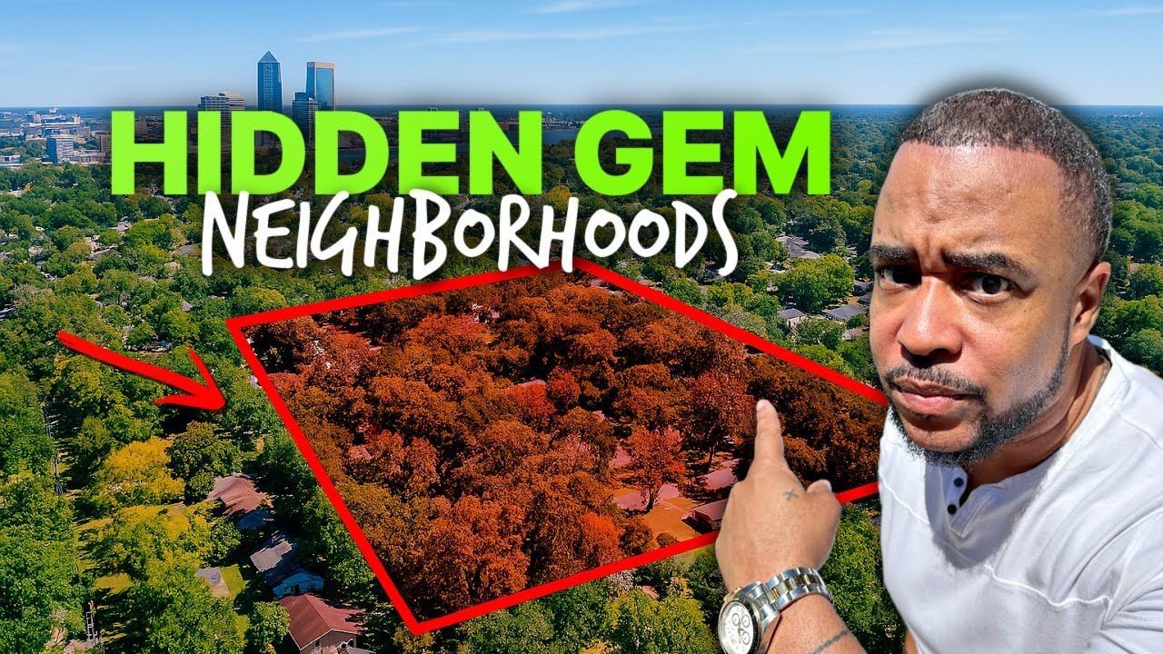 Man pointing at highlighted trees over homes, video title 